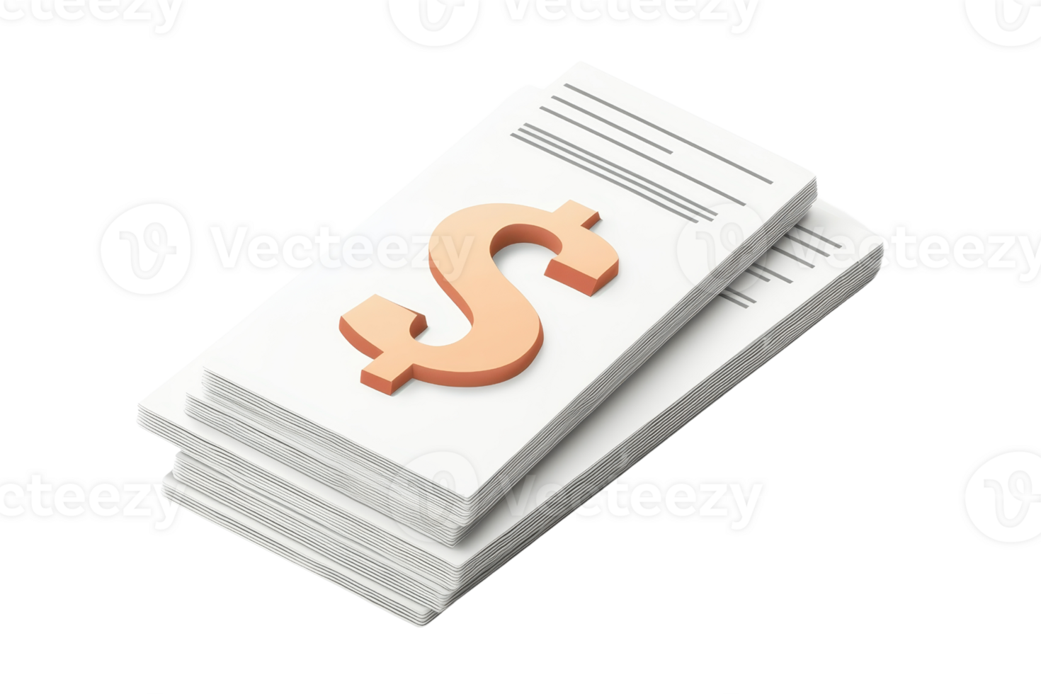A stack of banknotes featuring a prominent dollar sign on top, symbolizing wealth and currency. png