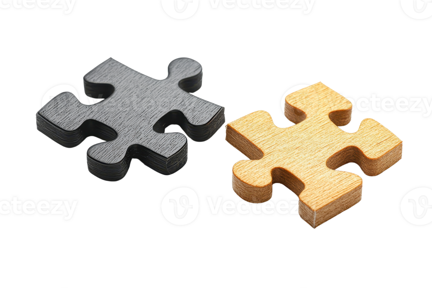 Two puzzle pieces, one black and one beige, showcasing interlocking shapes and textures. png