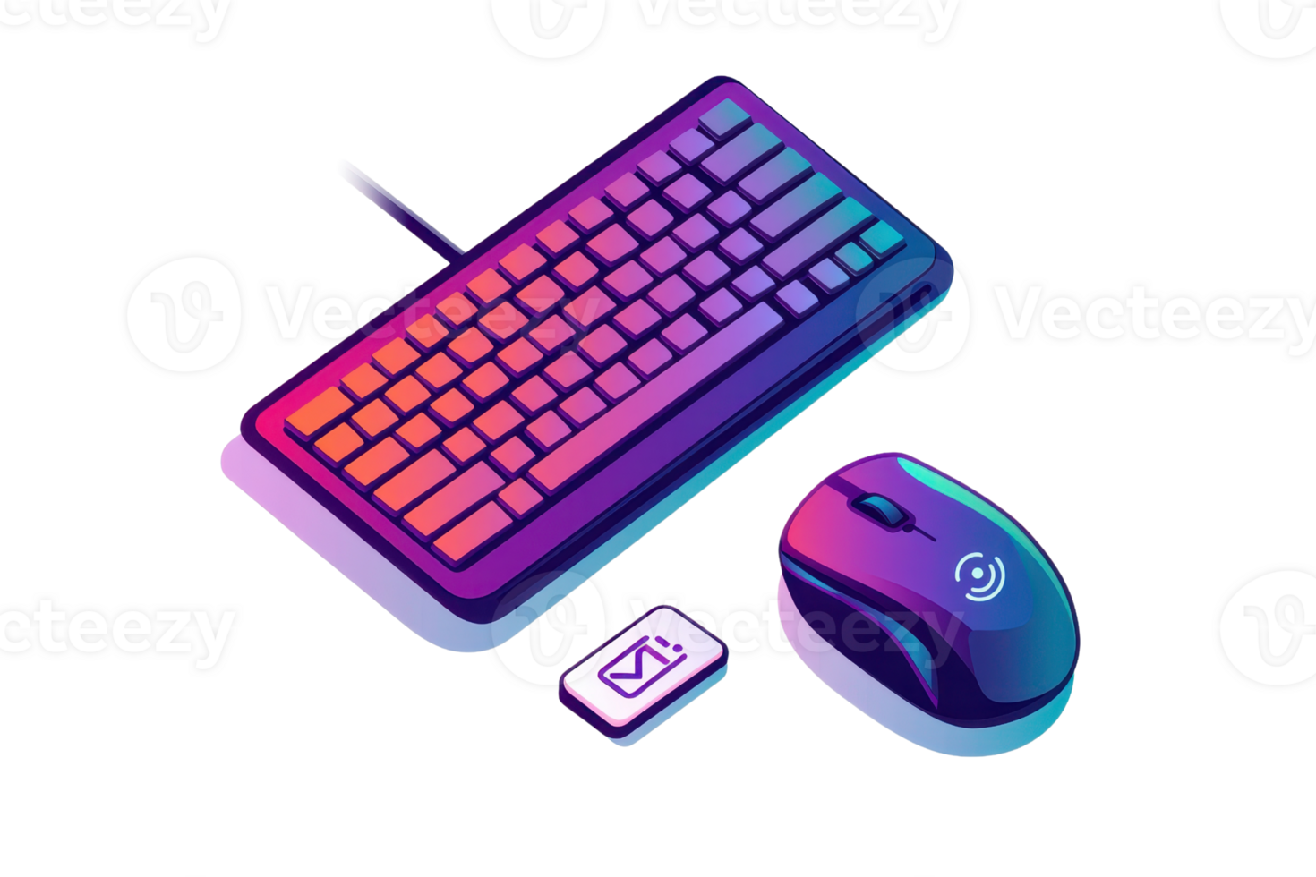 A modern keyboard and mouse set designed with vibrant colors and sleek lines, showcasing a stylish tech aesthetic. png