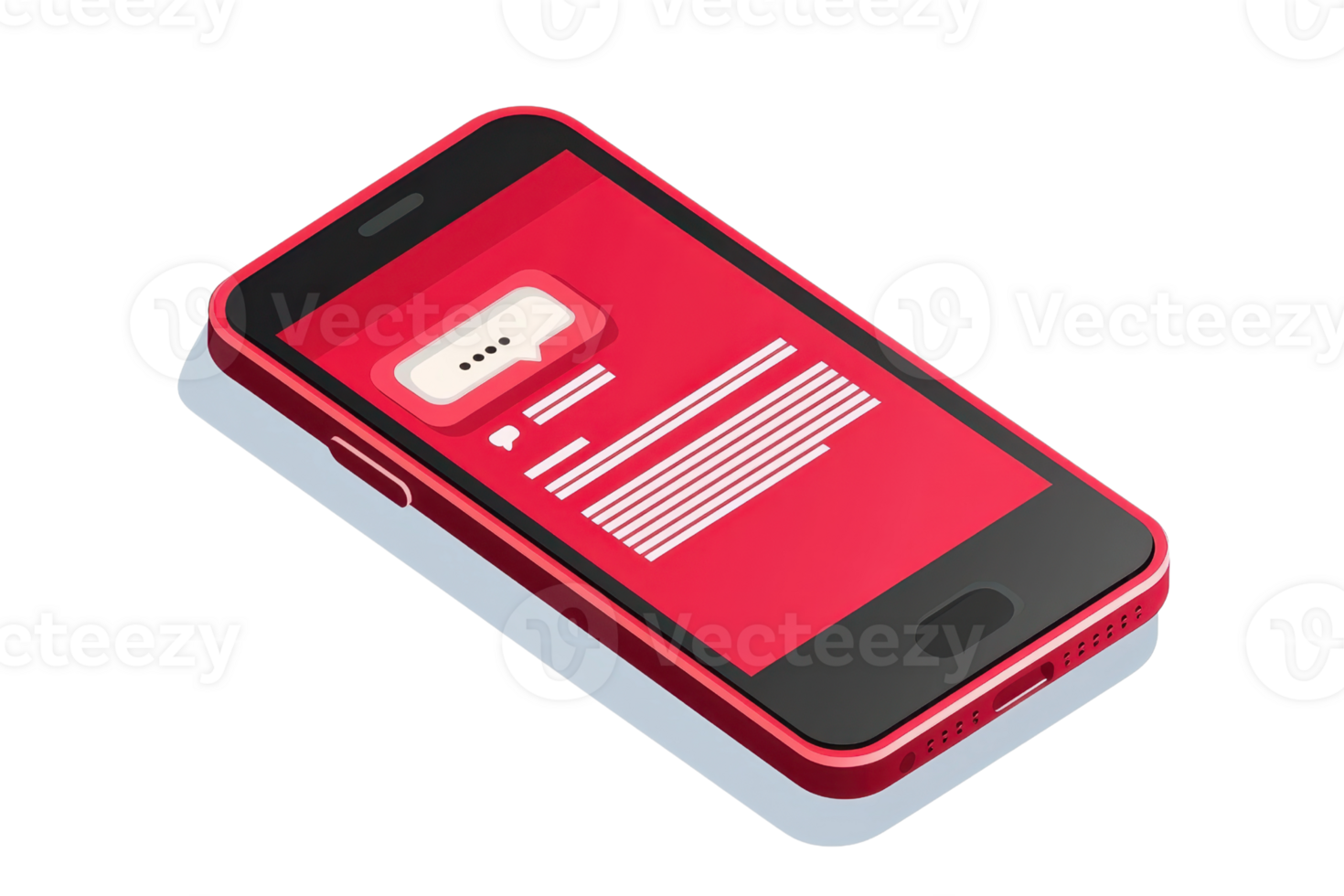 A sleek red smartphone displaying a messaging interface with notification features. png