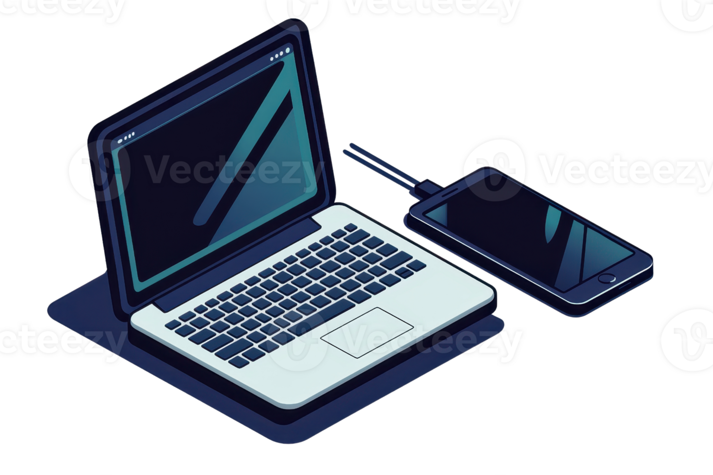 A sleek laptop and smartphone connected, showcasing modern technology and functionality. png