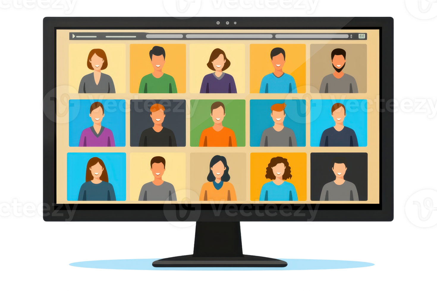 A digital display shows a grid of diverse, illustrated avatars representing different individuals. png