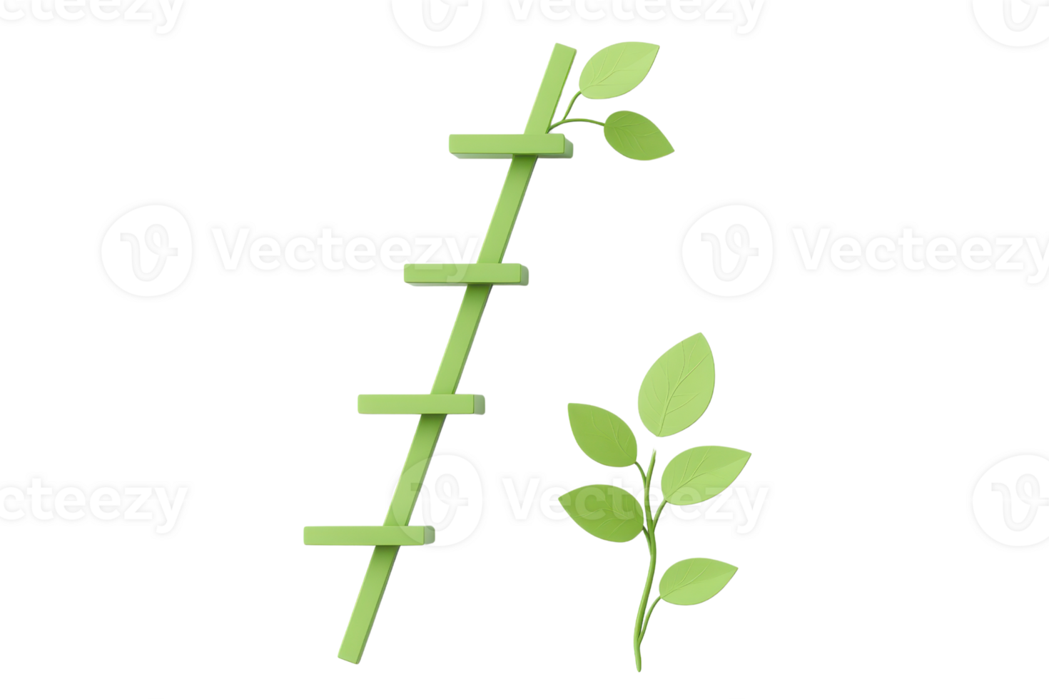 A green ladder with leaves growing from its rungs alongside a smaller sprig of leaves. png