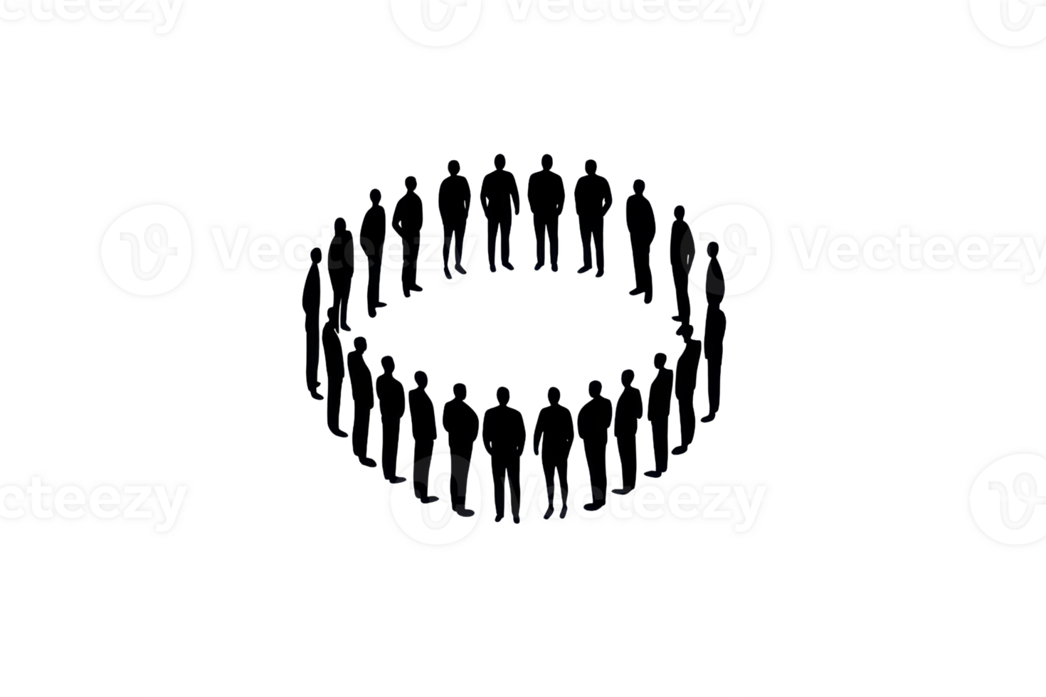 A circular arrangement of stylized figures, connected in a unified formation, conveying a sense of community or togetherness. png