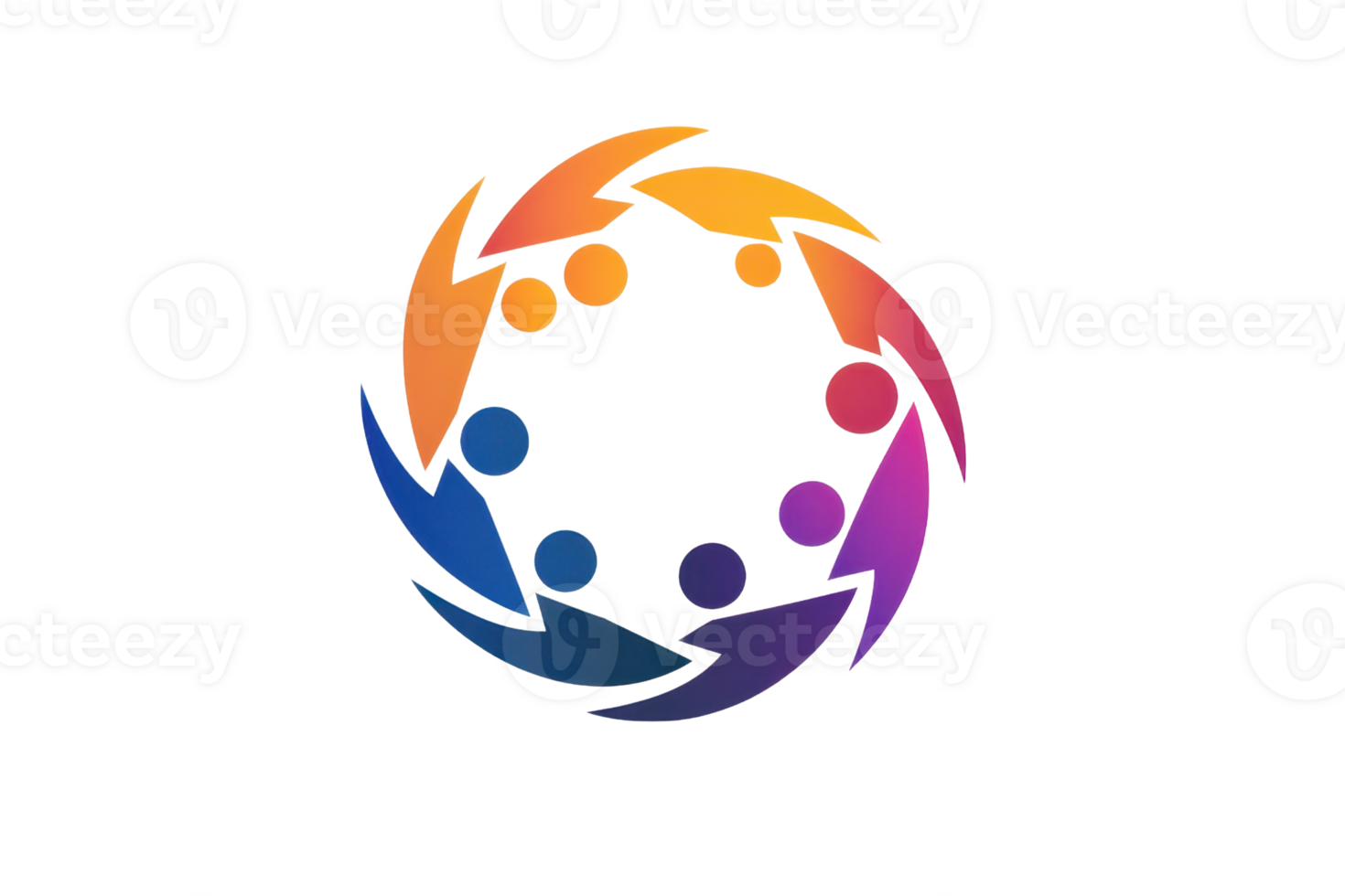A circular graphic featuring stylized figures with different colors arranged in a cooperative design representing unity and collaboration. png