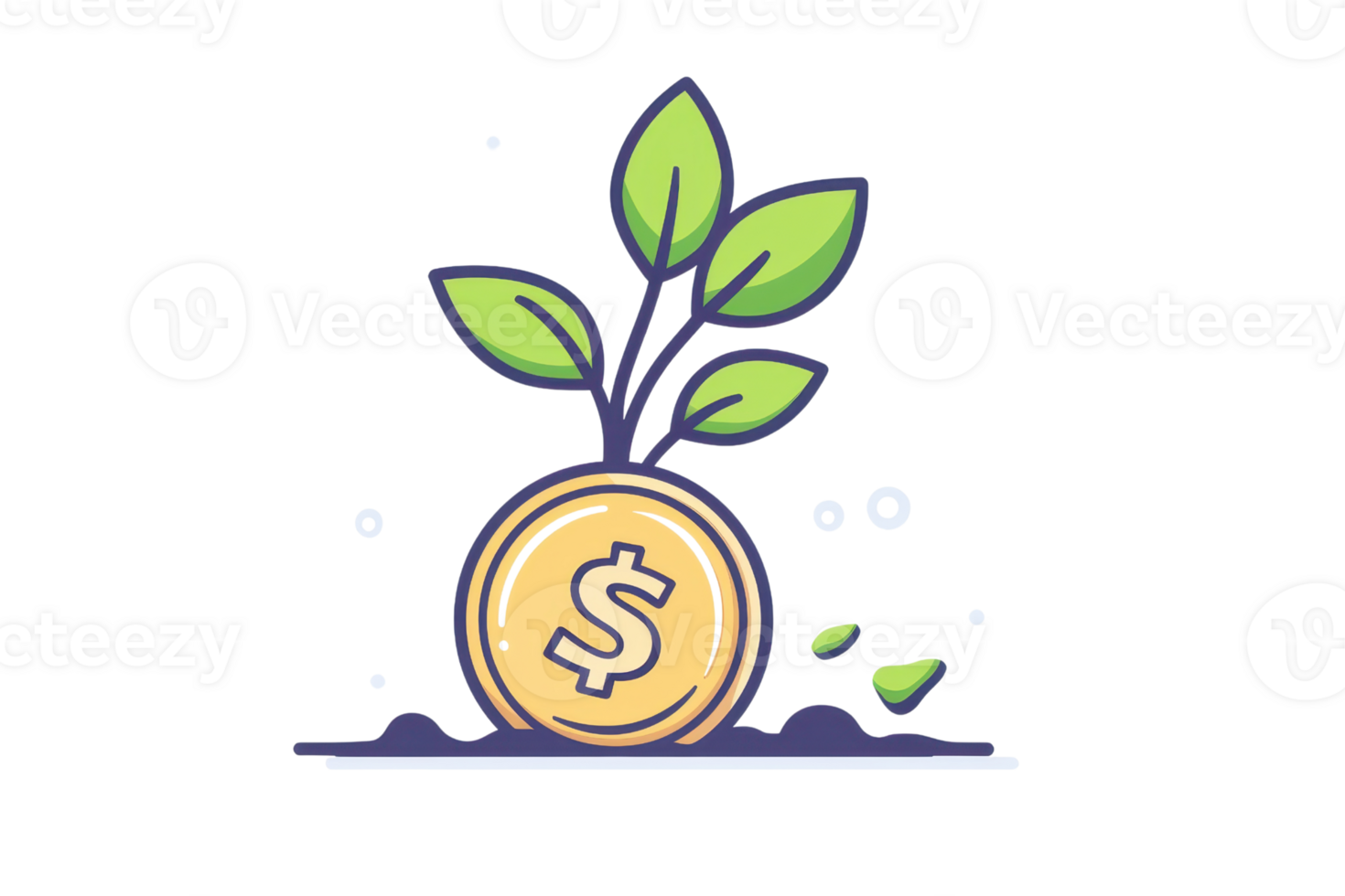 A coin with a dollar sign surrounded by green leaves, symbolizing growth and prosperity. png