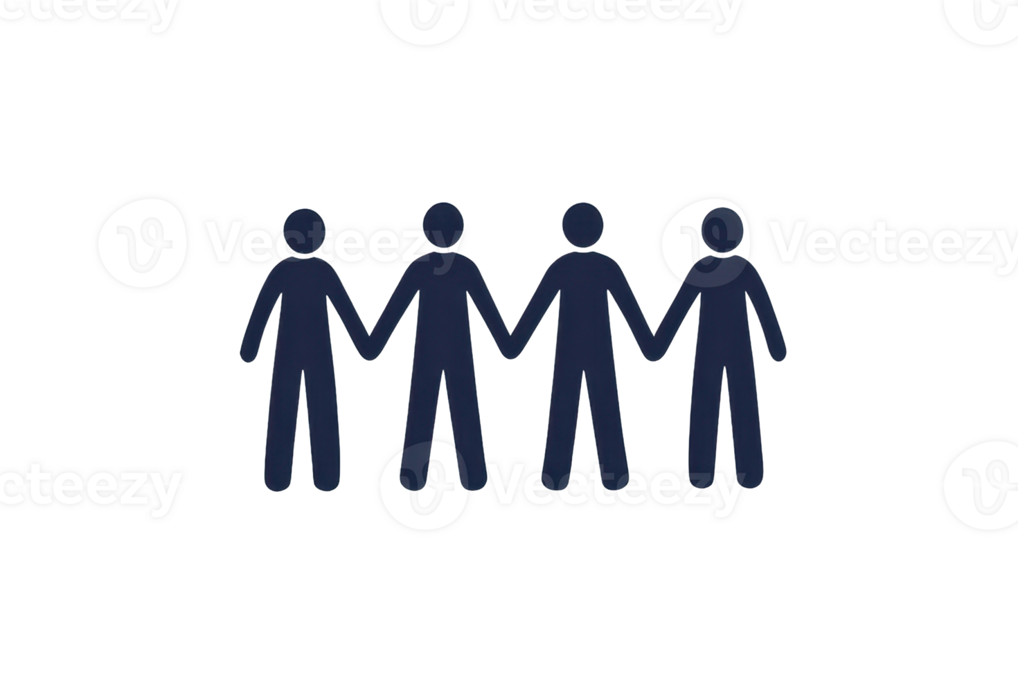 Four stylized figures standing side by side, holding hands, symbolizing unity and collaboration. png