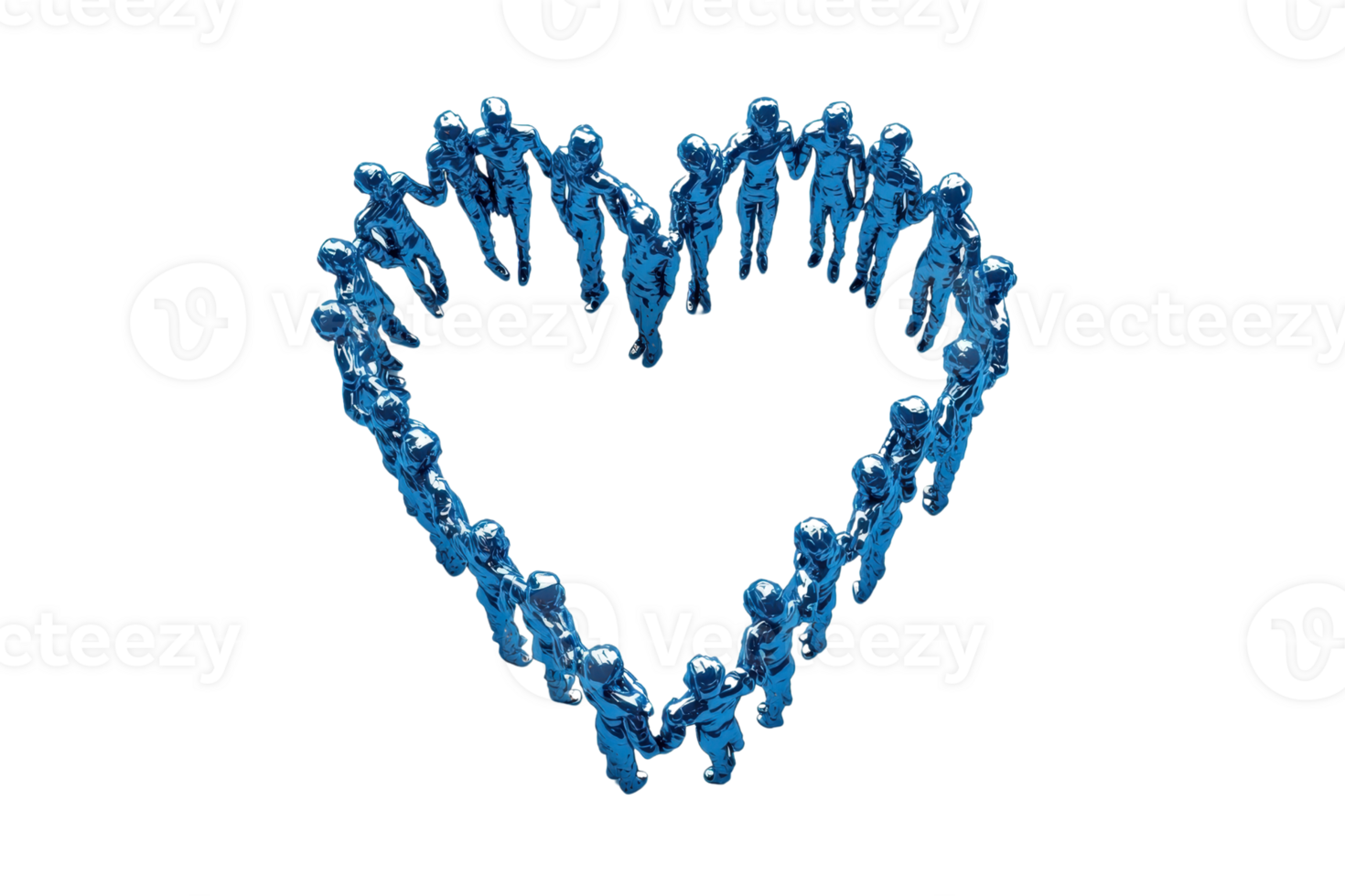 A group of blue figures arranged in a heart shape, symbolizing unity and love. png