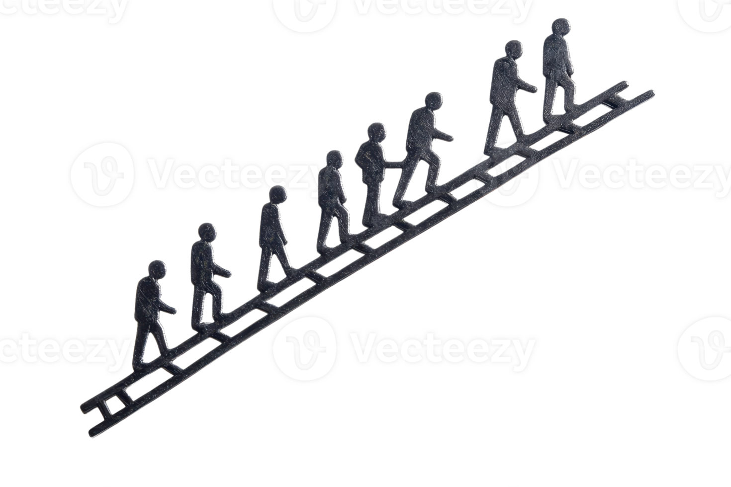 A series of figures illustrates the theme of progression, depicted as they ascend a set of ladder rungs. png