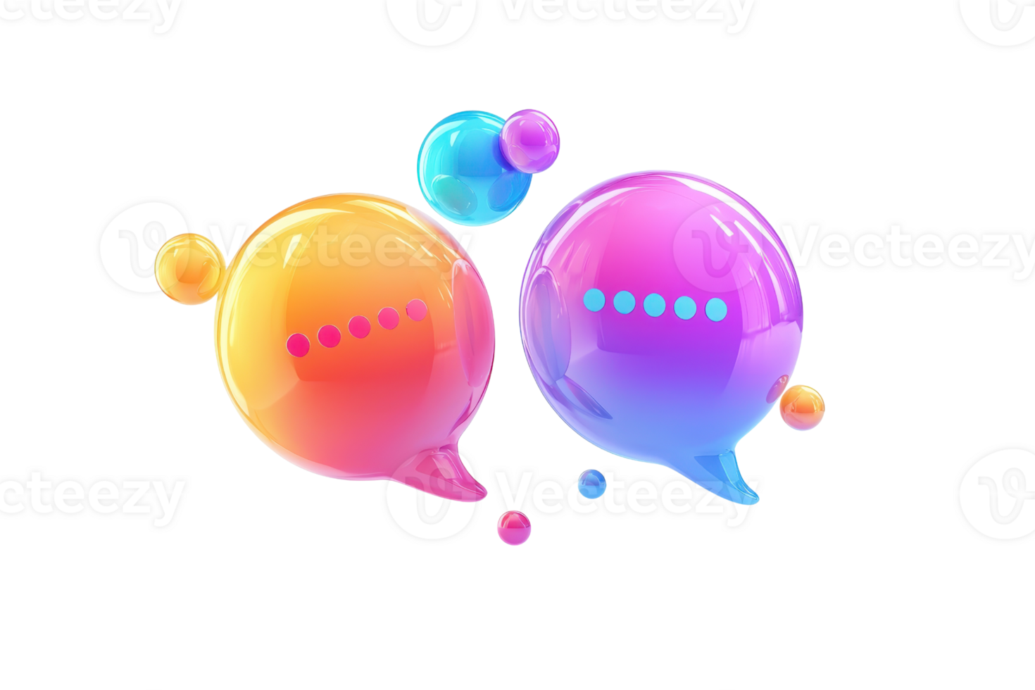 Two colorful chat bubbles in vibrant orange and purple hues, each with dot patterns, symbolize communication and conversation. png