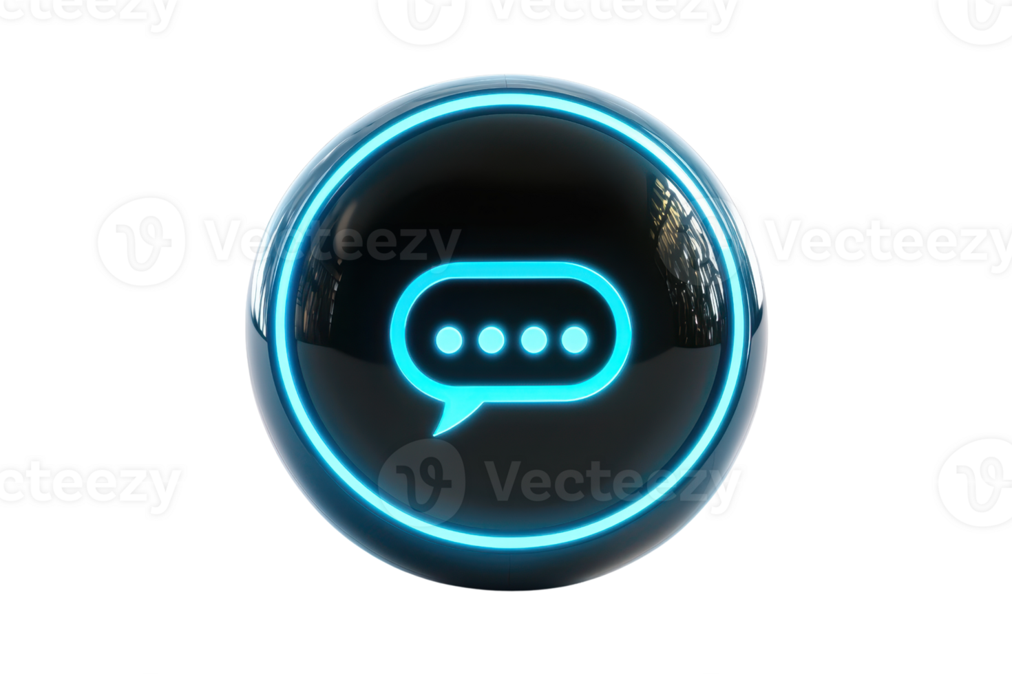 A circular icon featuring a speech bubble with three dots, highlighted by a glowing blue outline. png