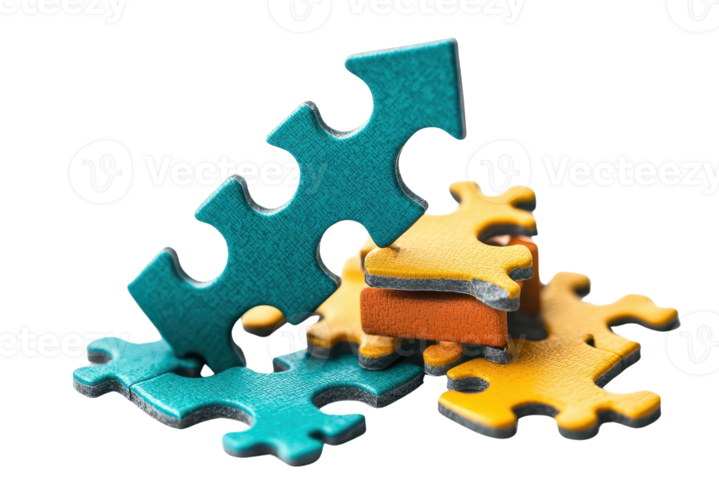 Colorful puzzle pieces stacked together with an upward arrow shape, showcasing creativity and problem-solving themes. png