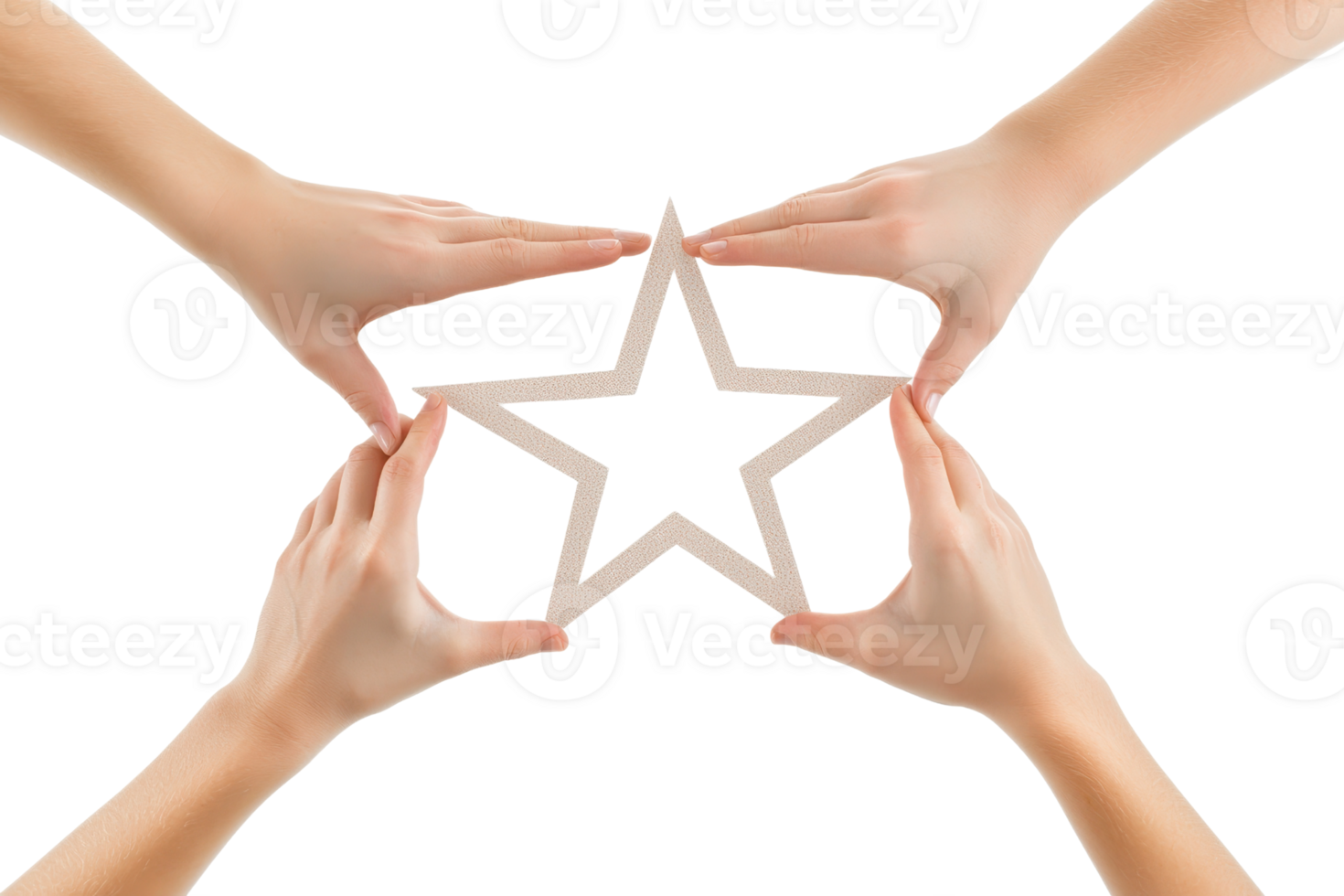 Hands shape a star against a transparent background, symbolizing creativity, teamwork, and inspiration in a minimalist design. png
