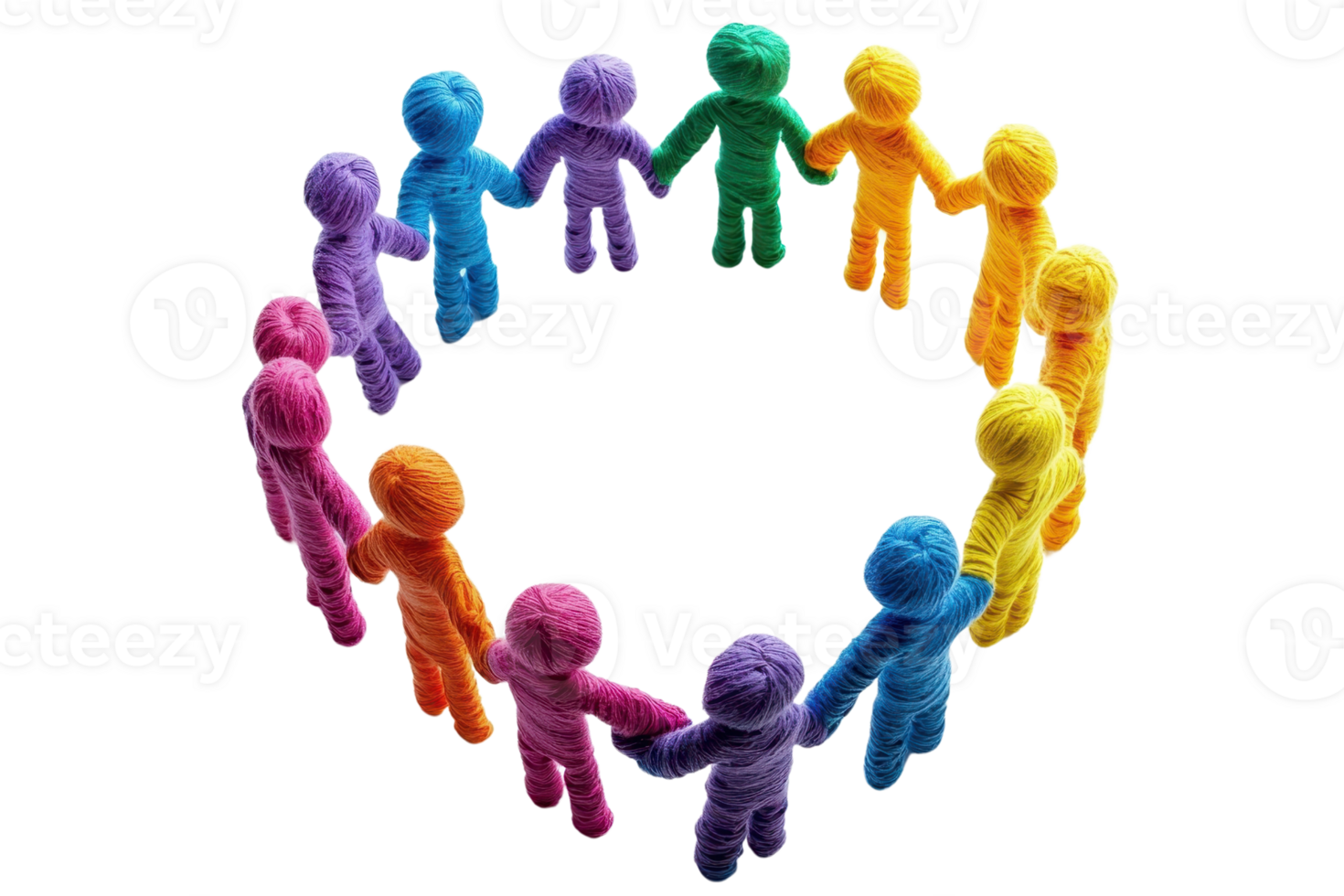 Colorful figures arranged in a circle, holding hands, symbolizing unity and diversity. png
