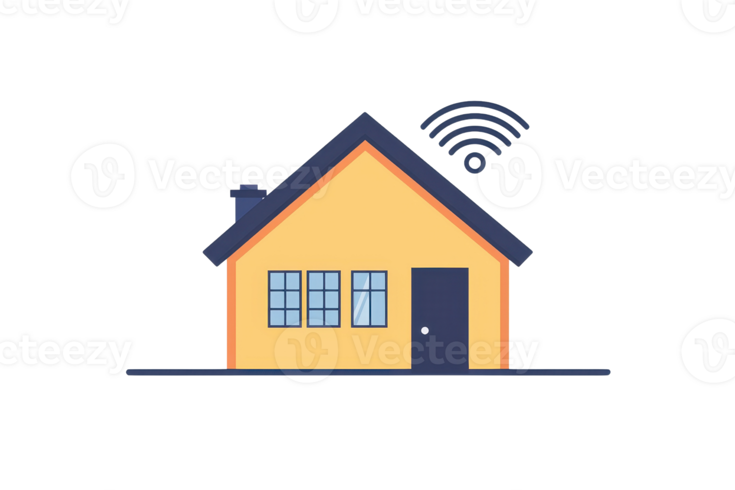 A simple, modern house illustration with a chimney and Wi-Fi signal icon, depicting connectivity and home life. png