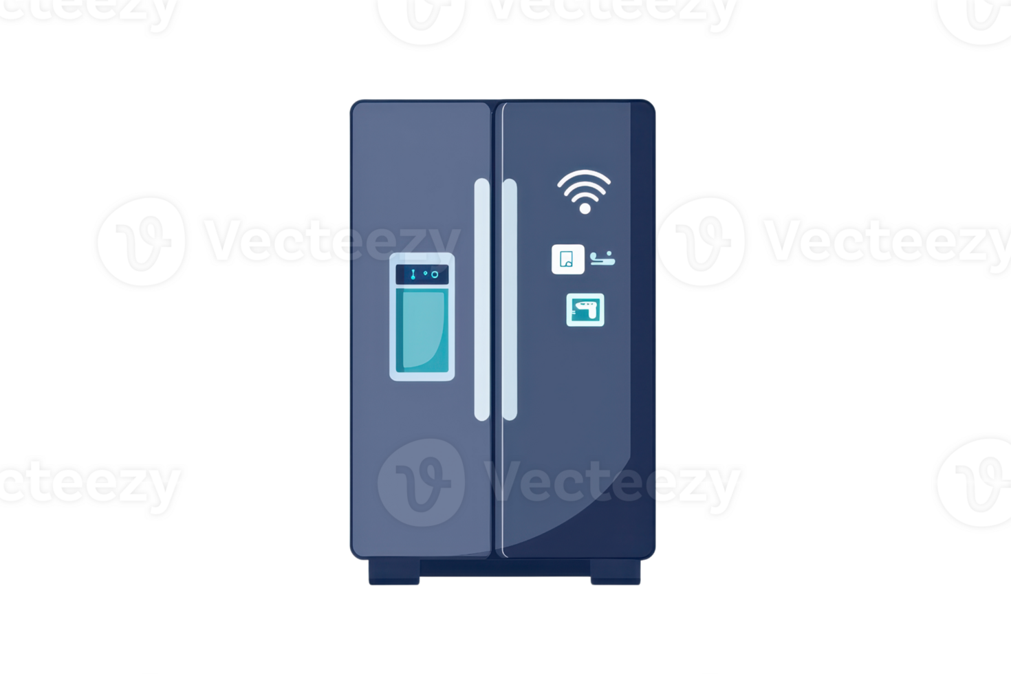 A modern refrigerator featuring a water dispenser and digital controls. png
