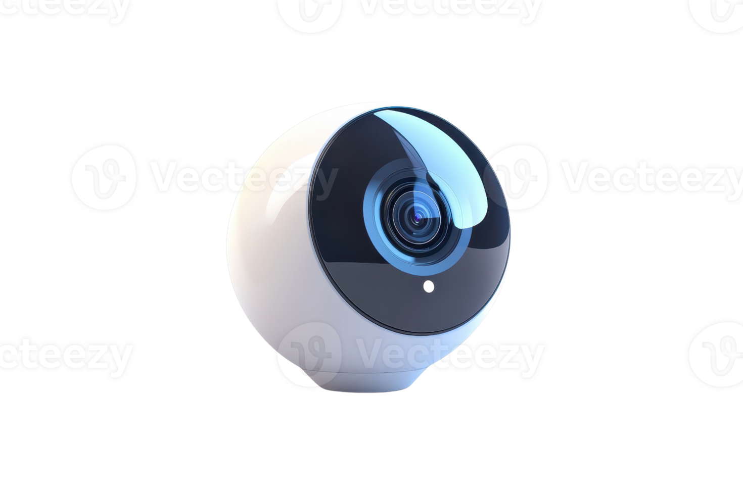 A sleek, round surveillance camera with a prominent lens and a modern design, ideal for security monitoring. png