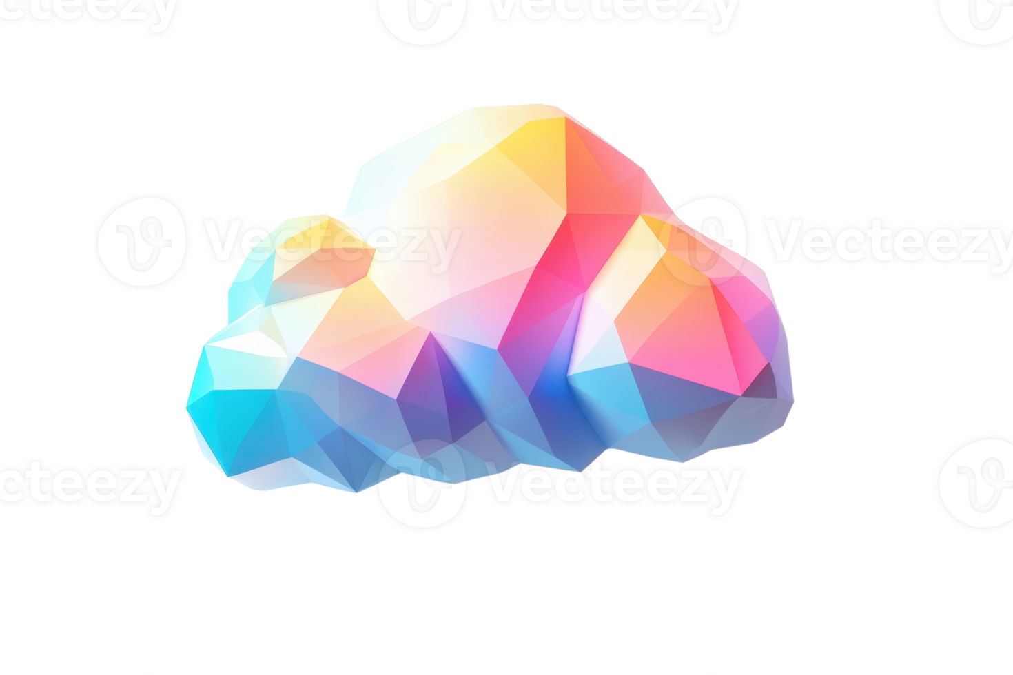 A colorful, polygonal cloud with vibrant hues designed with geometric facets. png