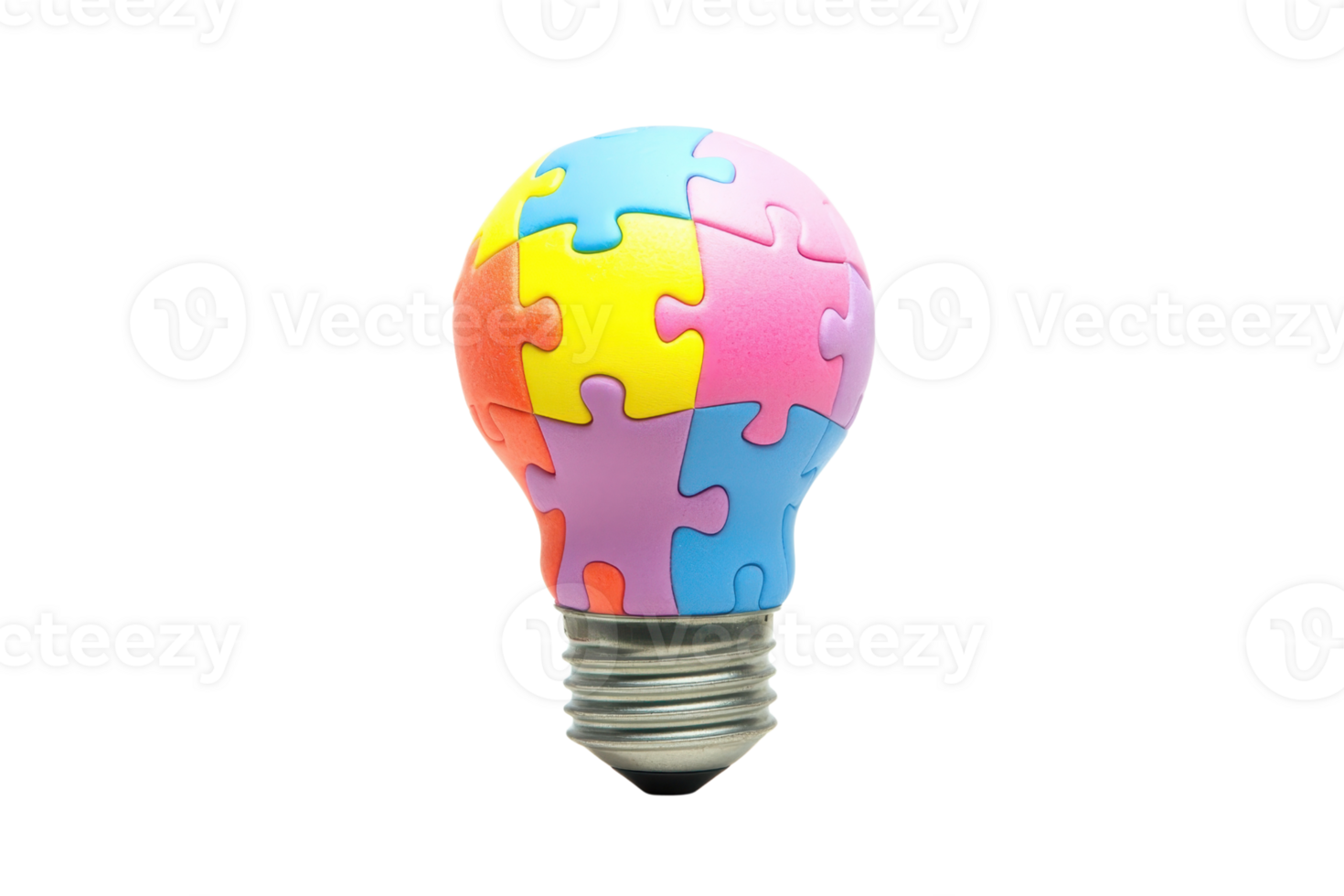 A colorful light bulb designed with puzzle pieces, symbolizing creativity and innovative thinking. png
