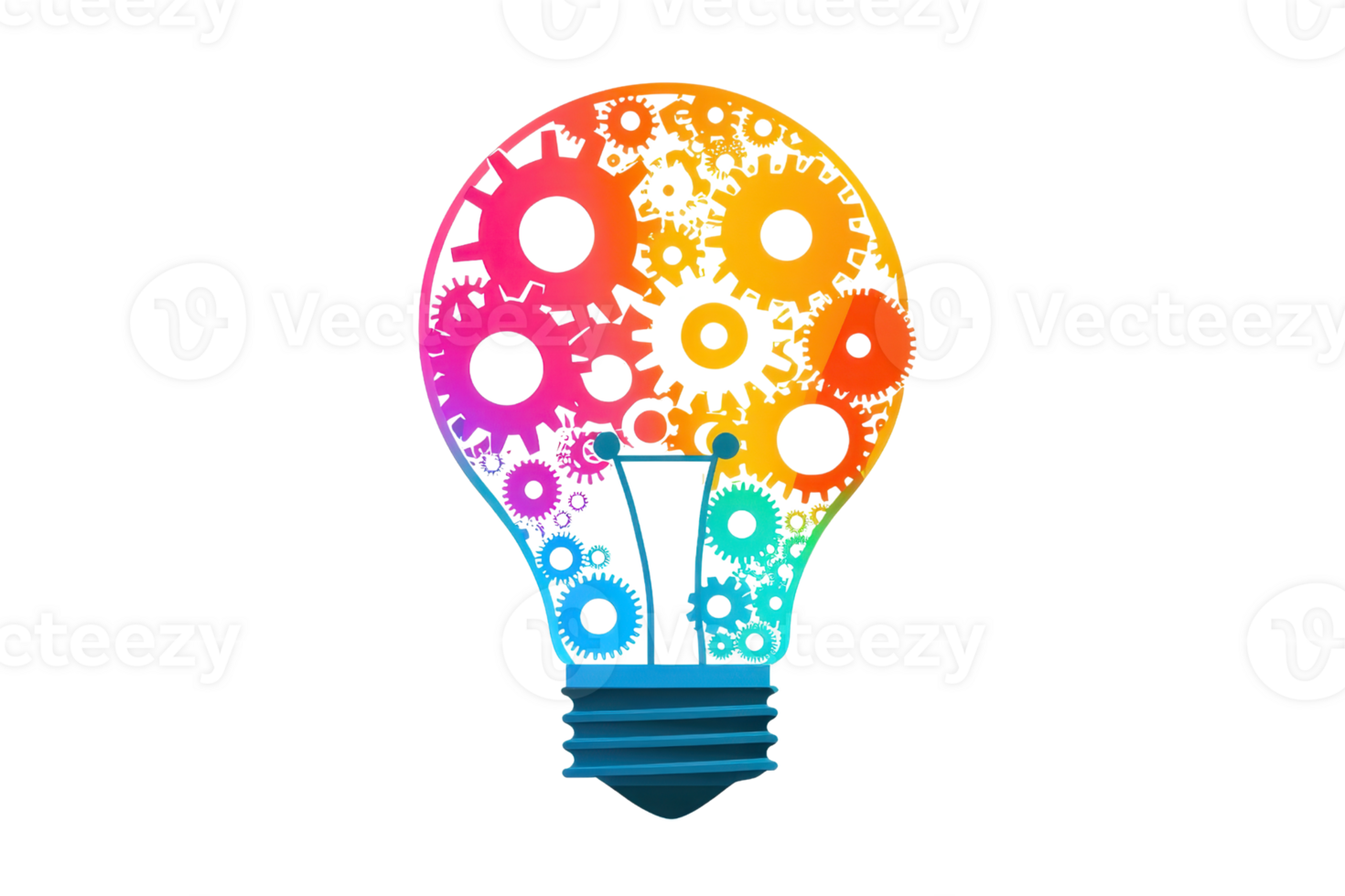 A colorful light bulb filled with various gears, symbolizing innovation and creativity. png