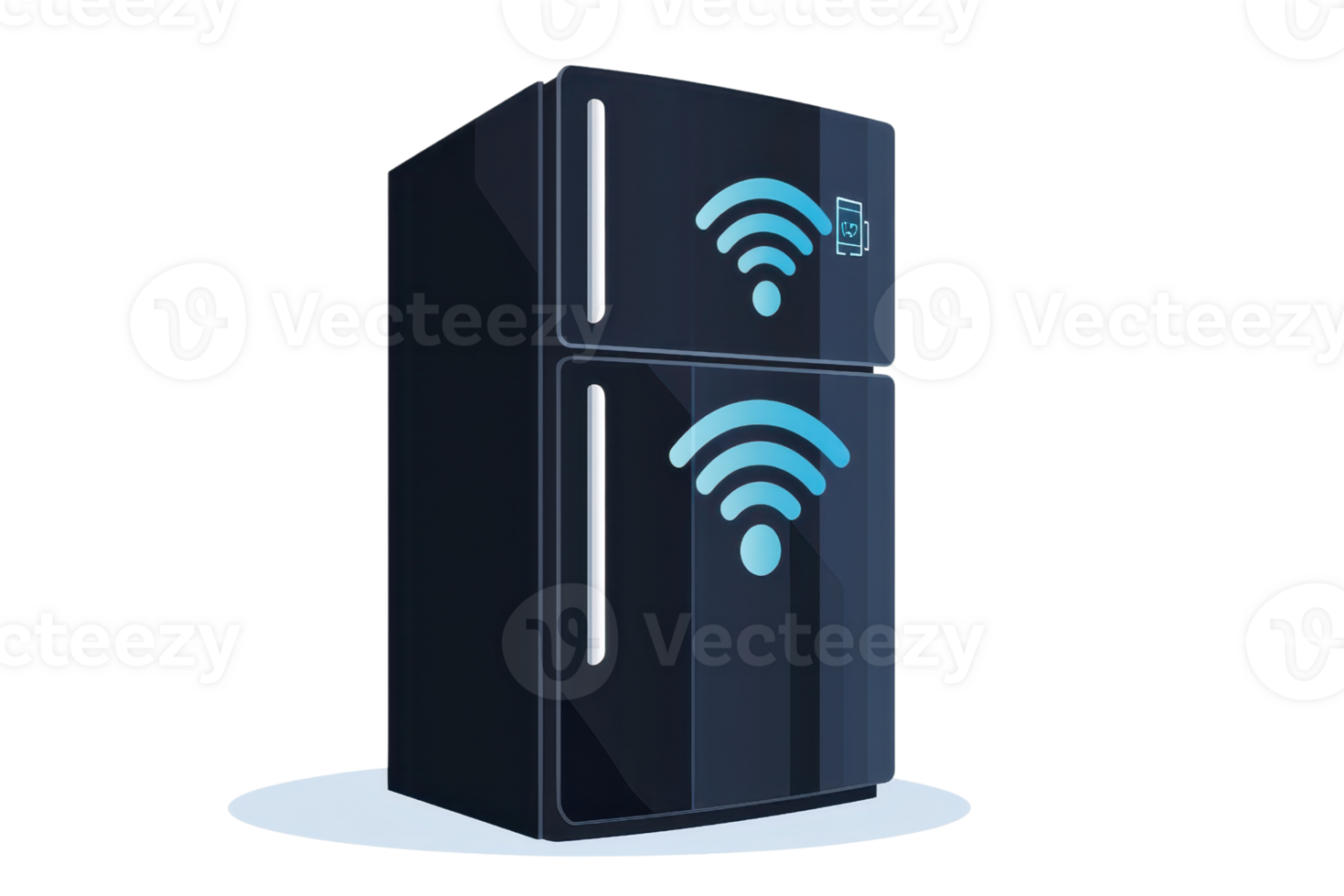 A sleek, modern refrigerator featuring Wi-Fi connectivity icons, designed for functionality and style in contemporary kitchens. png