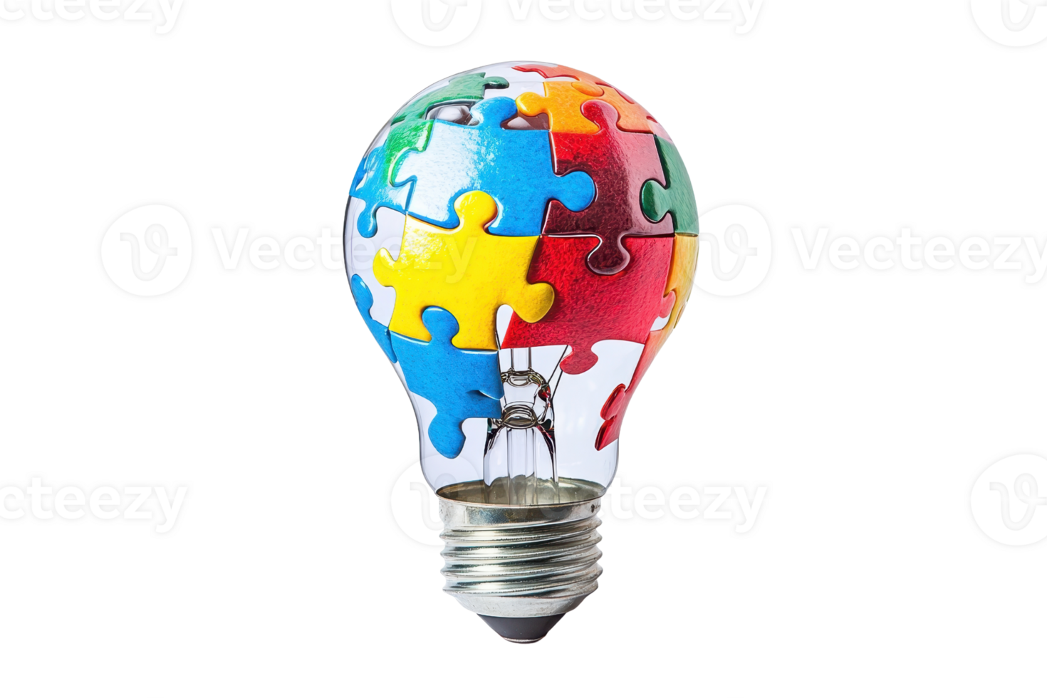 A colorful light bulb designed with puzzle pieces, symbolizing creativity and problem-solving. png