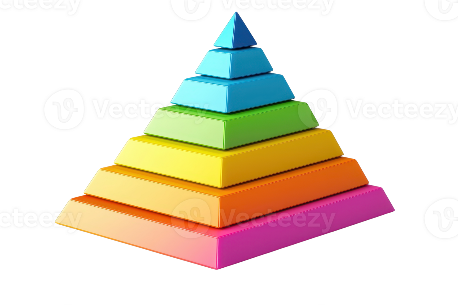 A colorful, layered pyramid structure displaying multiple tiers in varying shades. png