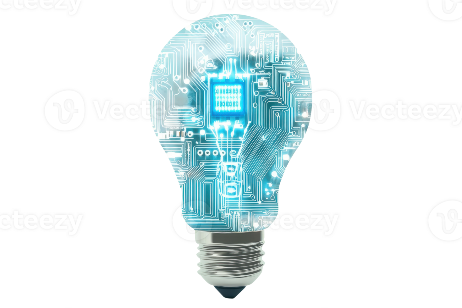 A light bulb featuring a digital circuit design, symbolizing innovation and technology. png