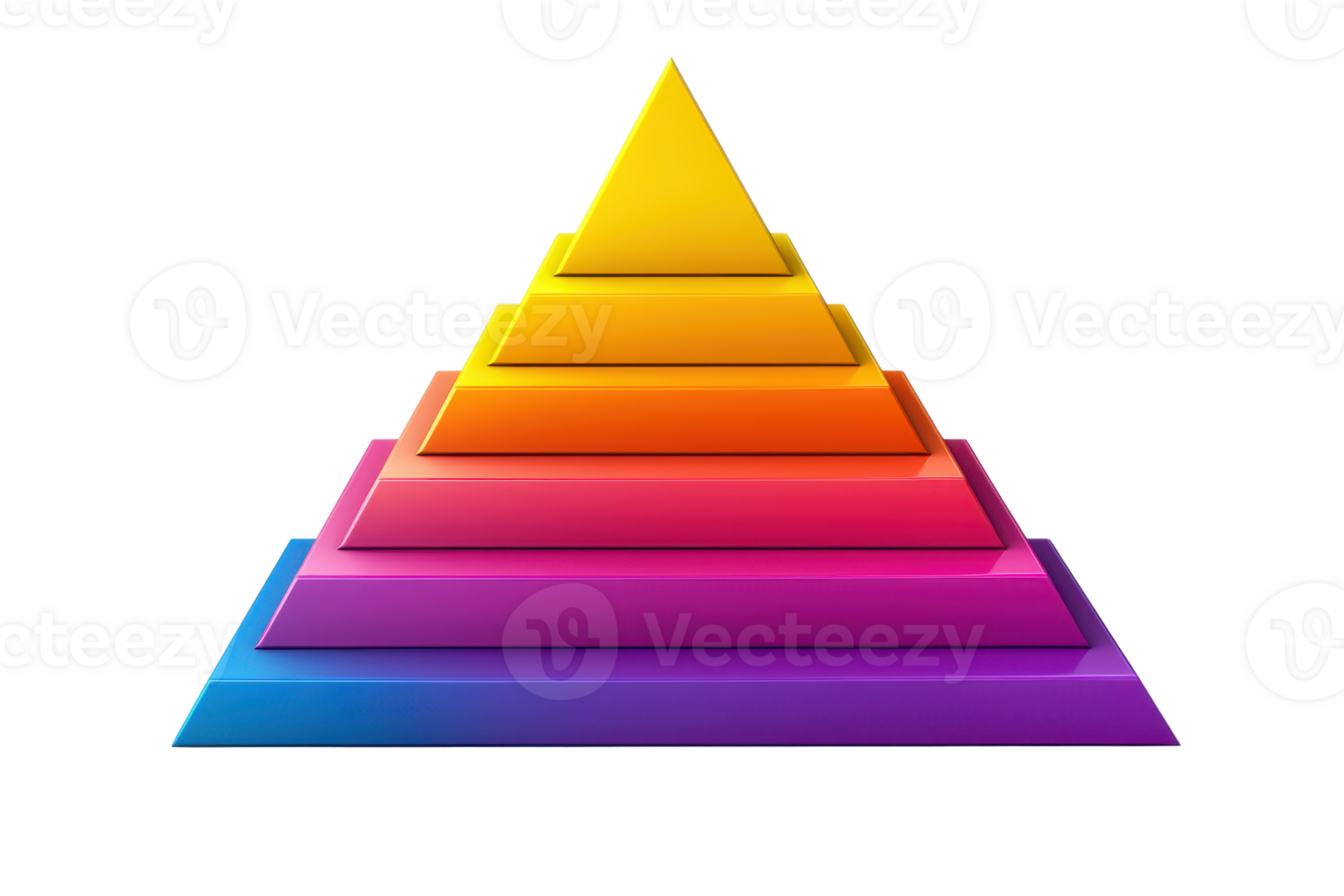A vibrant pyramid composed of layered colors, showcasing a gradient from yellow at the top to pink at the base. png