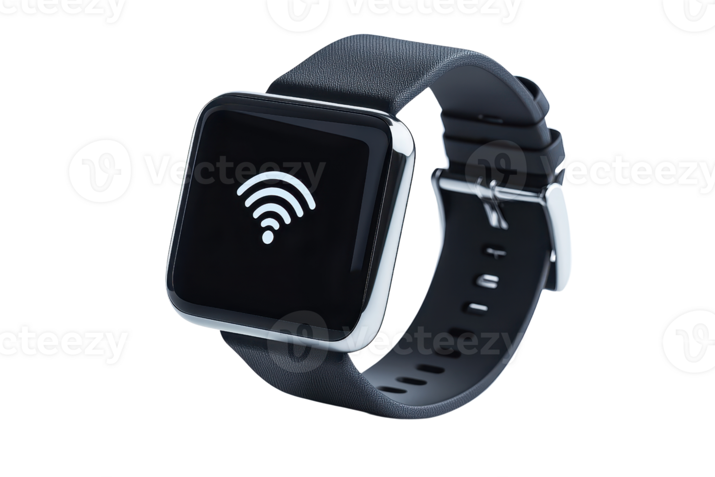 A sleek smartwatch displaying a wireless connectivity icon on its touch screen. png