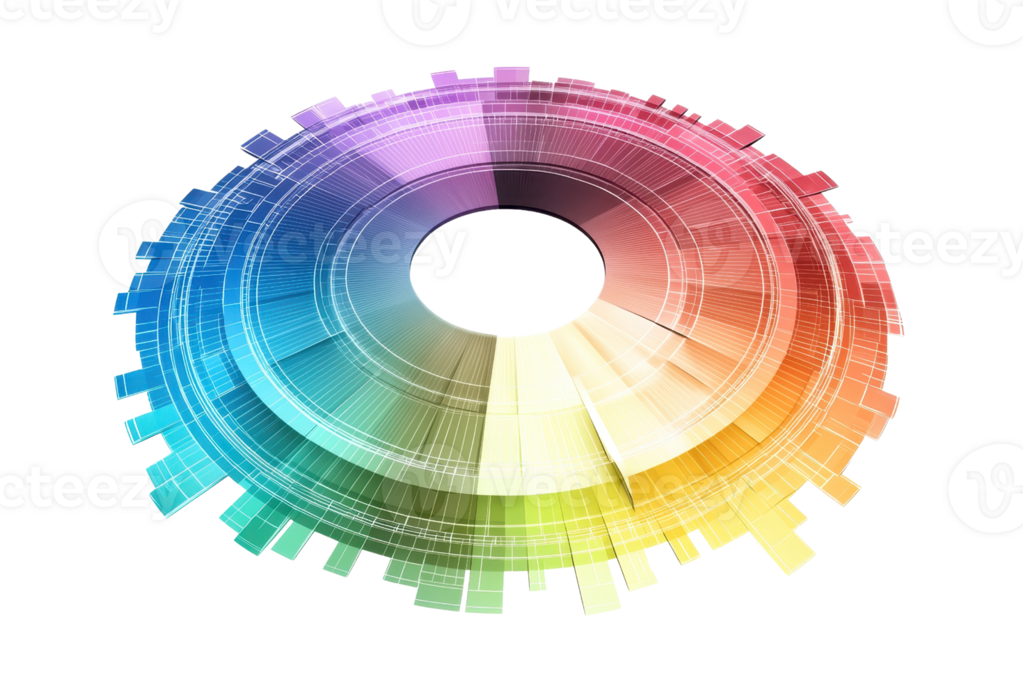 uma vibrante circular Projeto apresentando uma espectro do cores arranjado dentro segmentos, criando uma visualmente atraente gradiente efeito. png