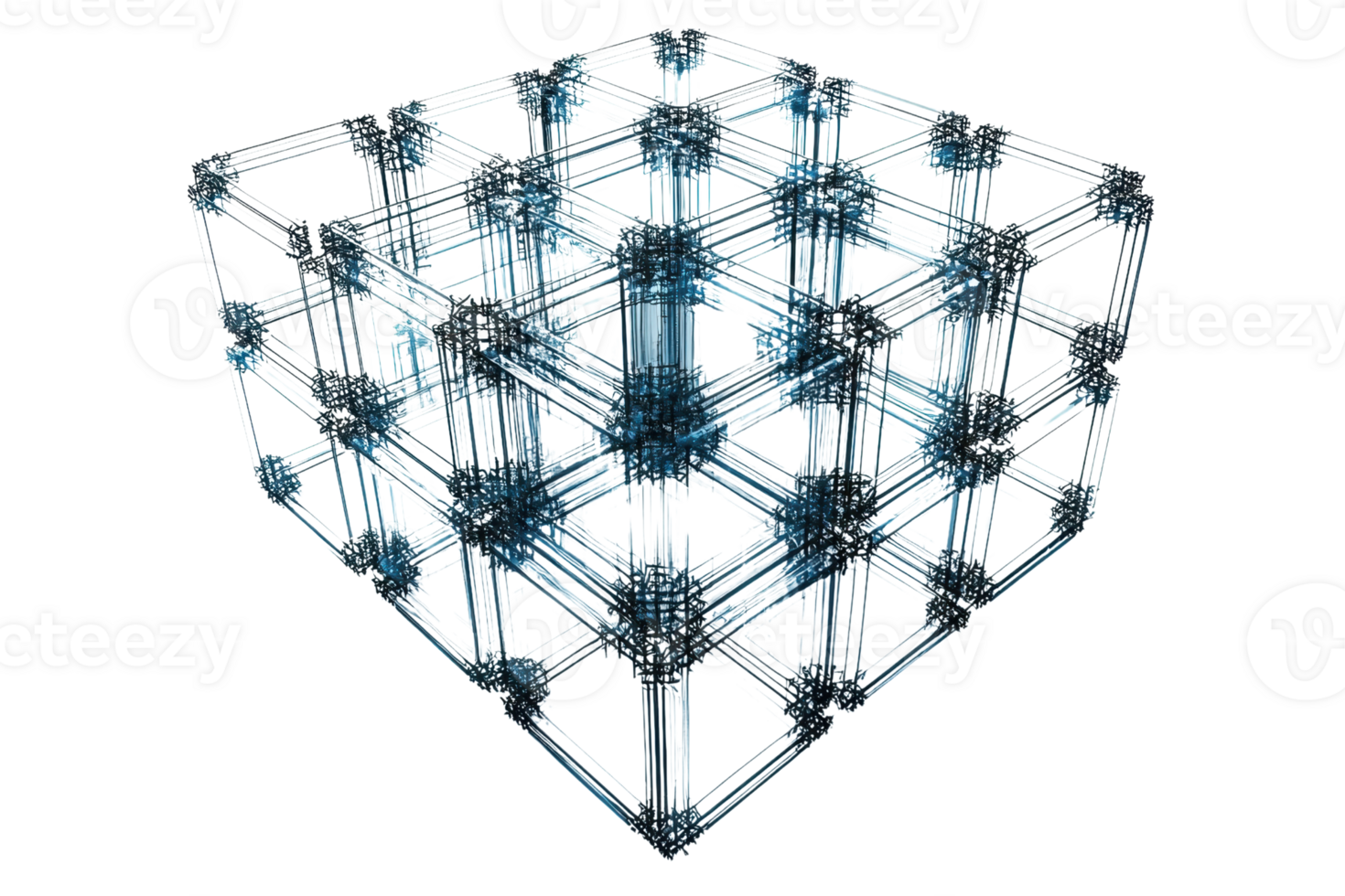 A 3D geometric structure consisting of interconnected lines and nodes, creating a cubic lattice formation. png