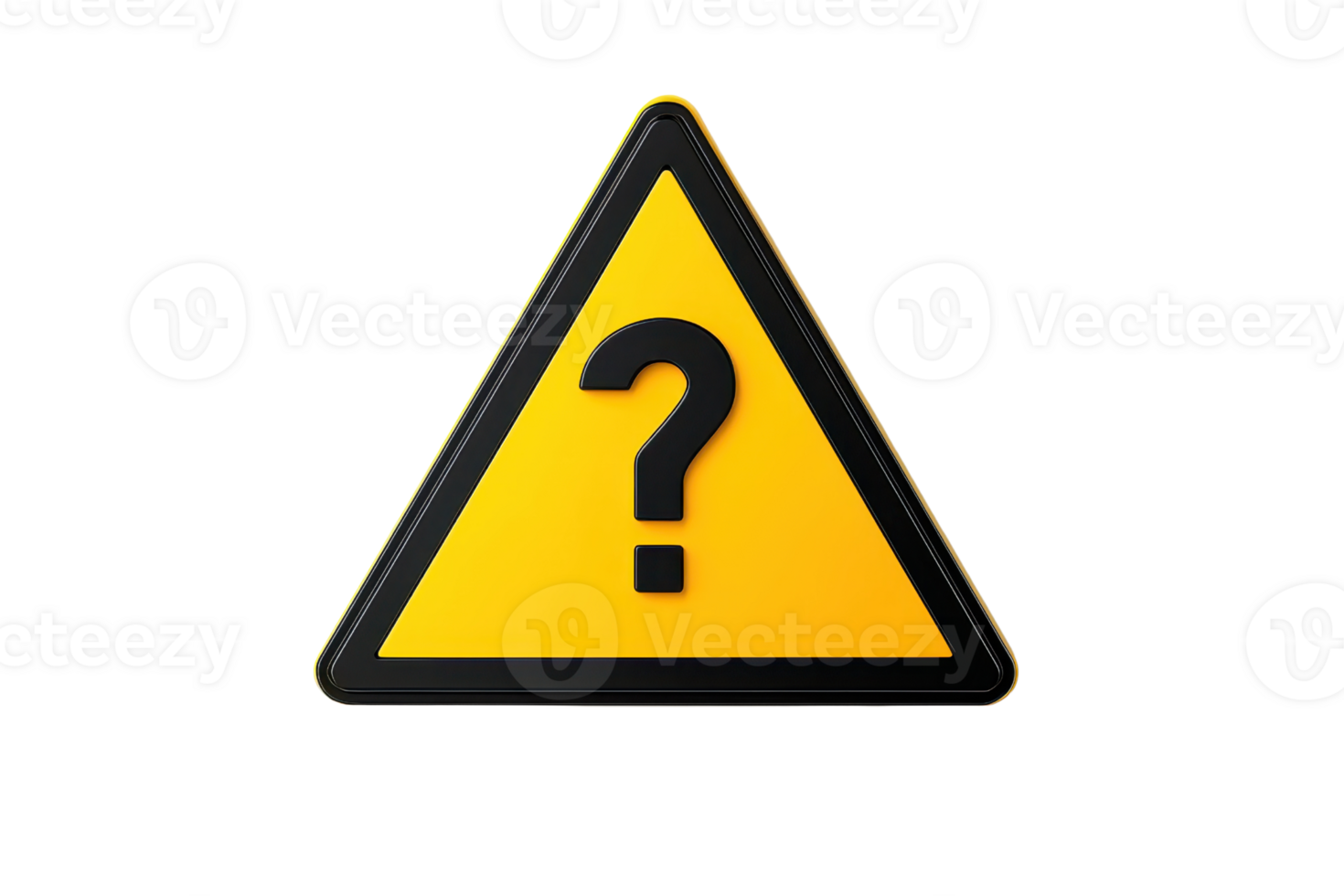 A yellow triangular caution sign featuring a black question mark in the center. png