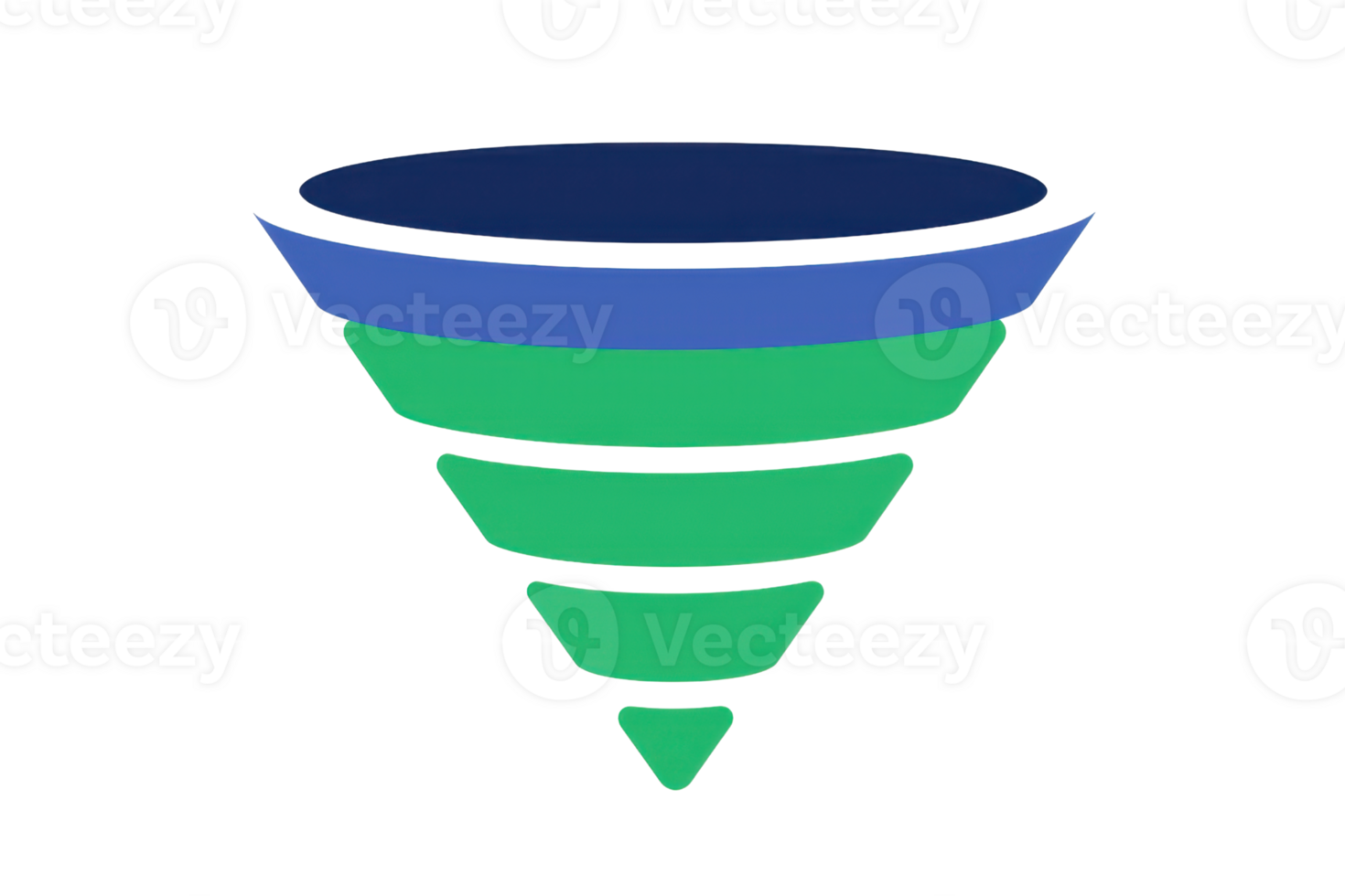 A geometric design featuring a funnel shape with layered colors in blue and green, creating a three-dimensional effect. png