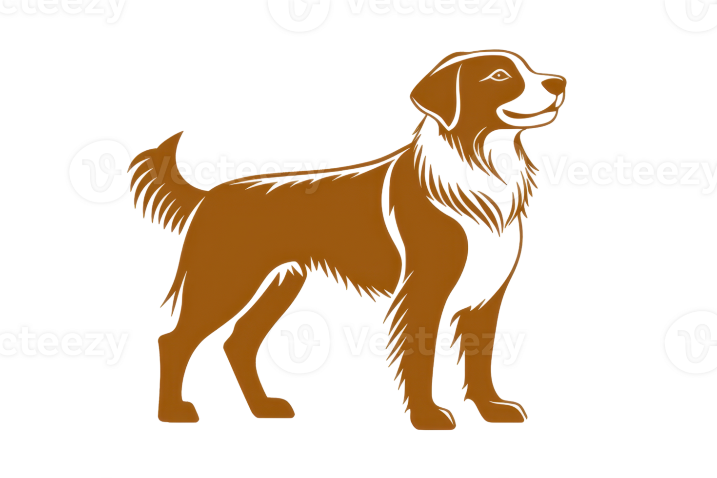 A stylized illustration of a golden retriever standing proudly, showcasing its expressive features and fluffy fur. png