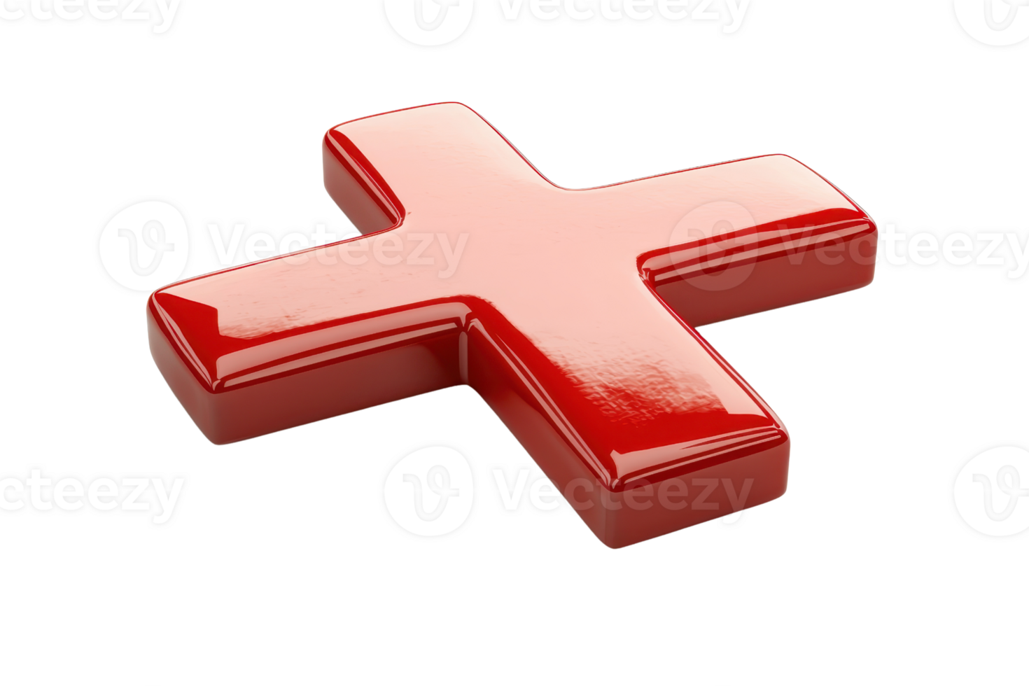 A shiny red cross symbol with a glossy finish, representing various themes such as addition, faith, or medical contexts. png