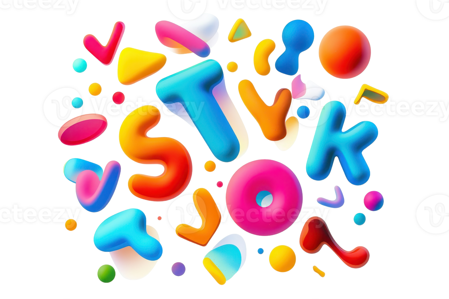 Colorful, playful letters and shapes in various styles create a vibrant design, emphasizing creativity and fun. png