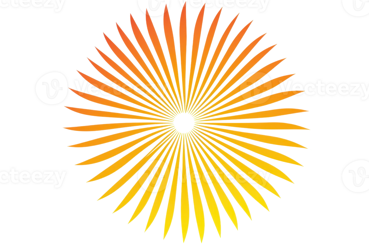 A vibrant, circular design featuring elongated, petal-like shapes radiating outward in a gradient of orange to yellow. png