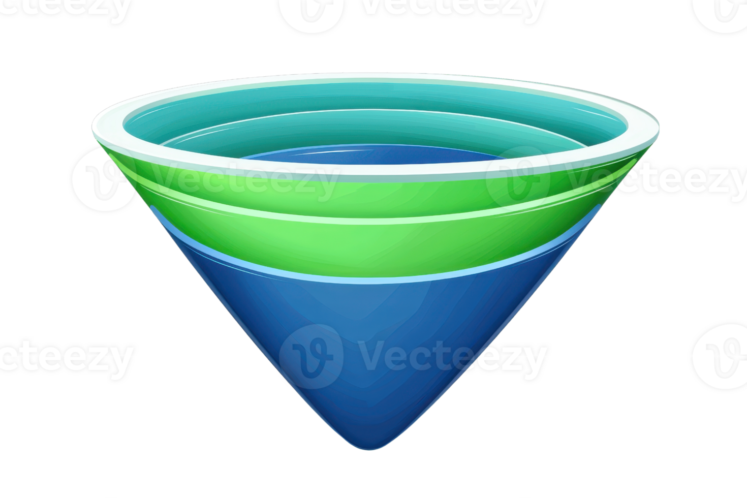 A colorful cone-shaped structure featuring concentric layers of blue and green. png