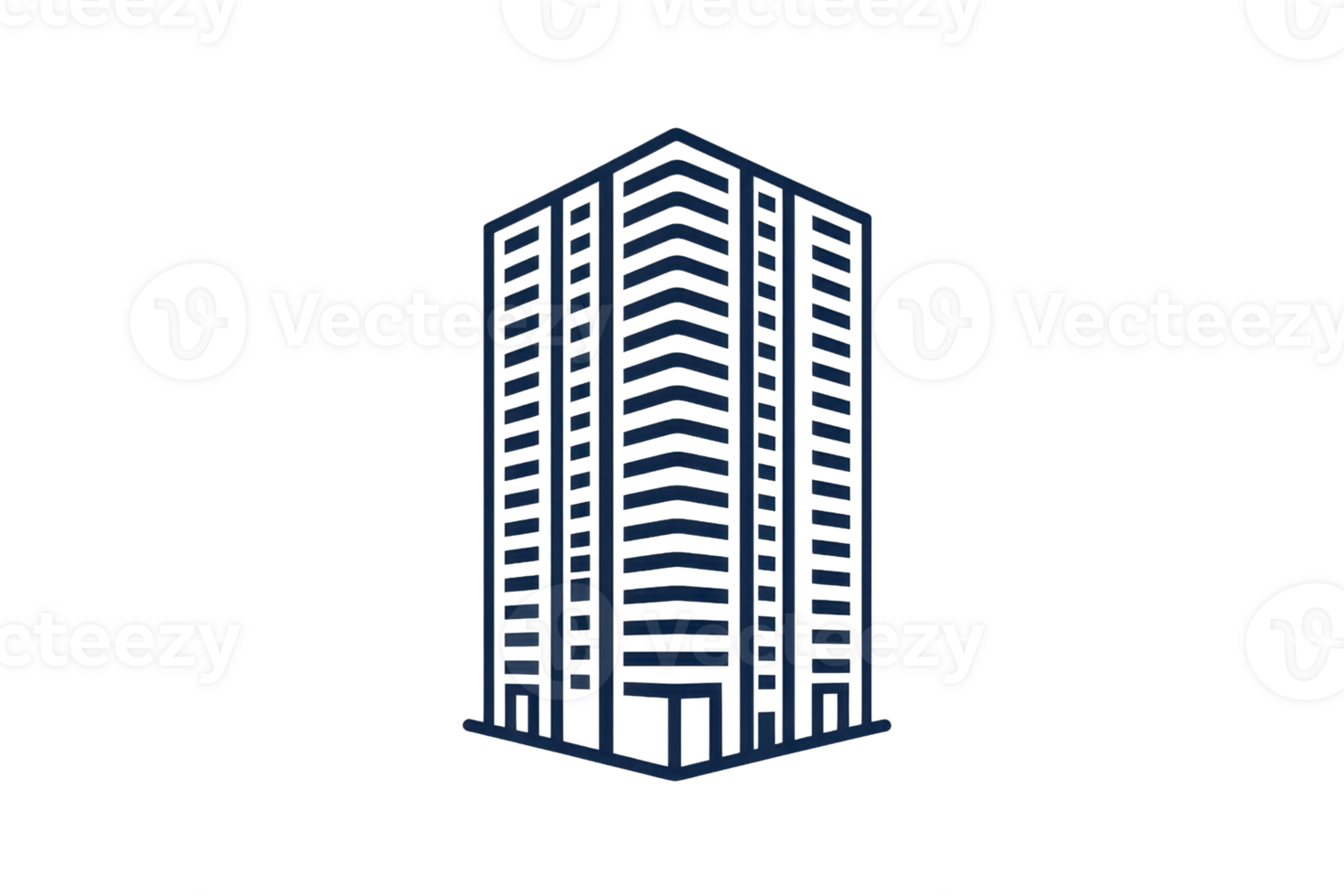 A stylized, modern skyscraper design highlighting its geometric features and vertical lines. png