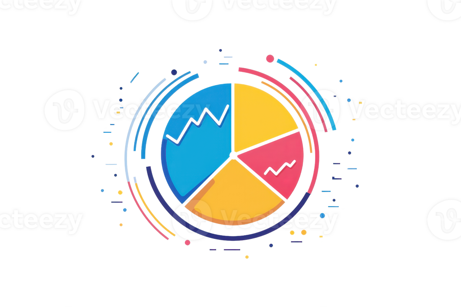 A colorful pie chart illustration with segments displaying different data trends and patterns. png