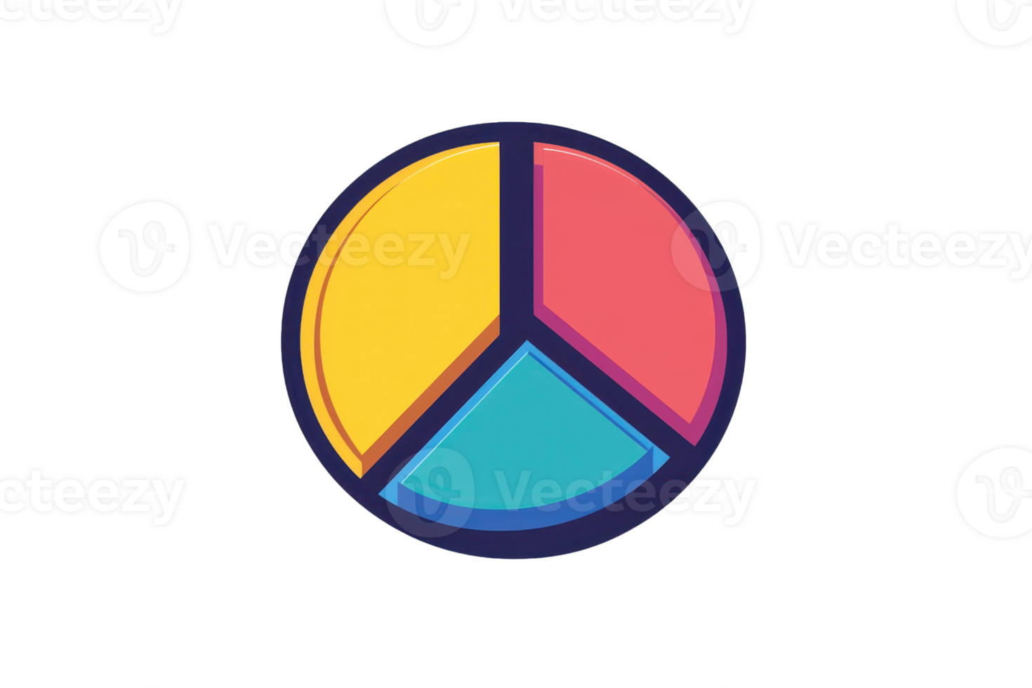 A circular graphic divided into three colored segments yellow, red, and blue, resembling a pie chart or a simple infographic symbol. png