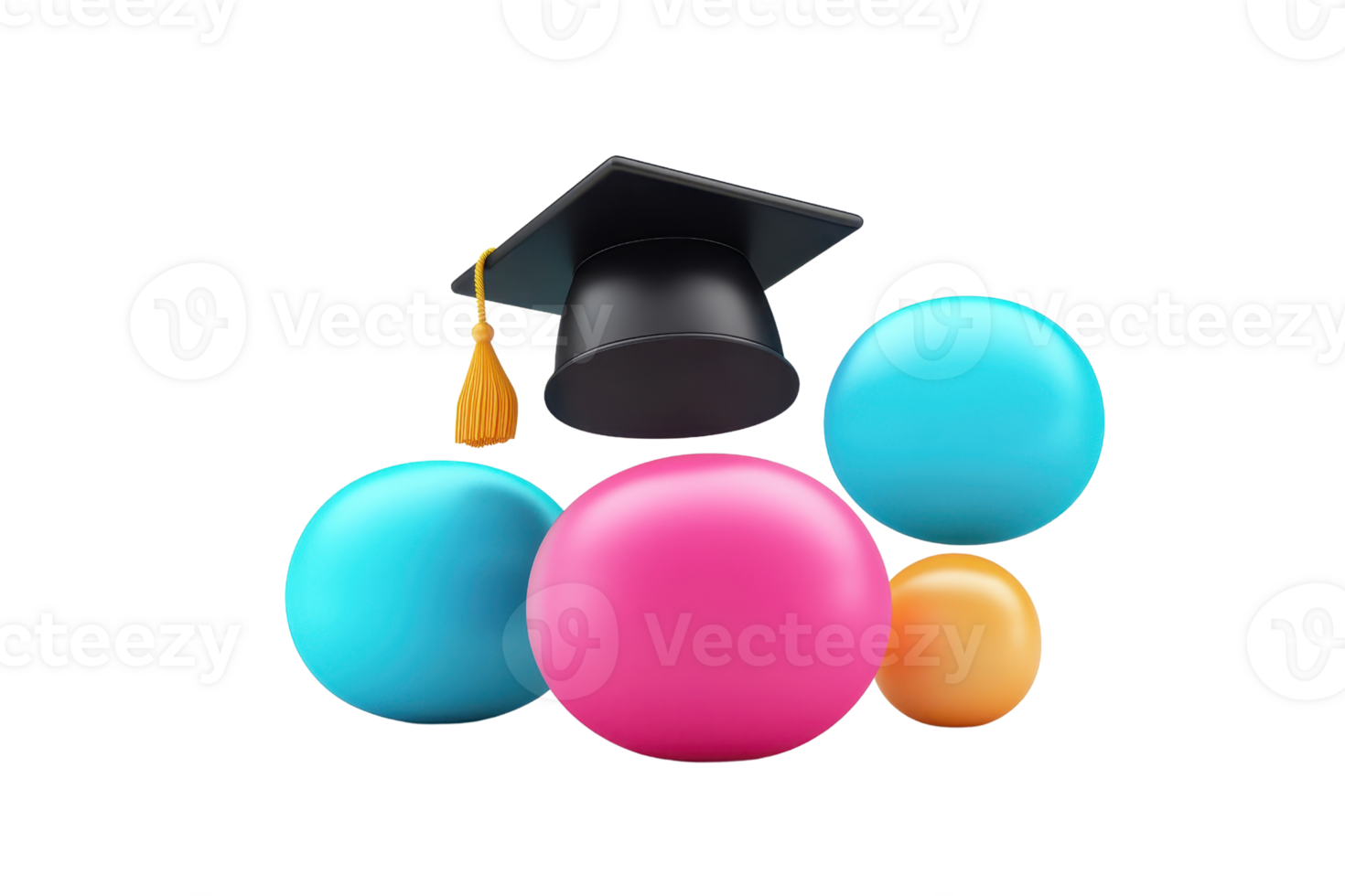 A colorful arrangement of spheres, featuring a graduation cap on top, symbolizing achievement and education. png