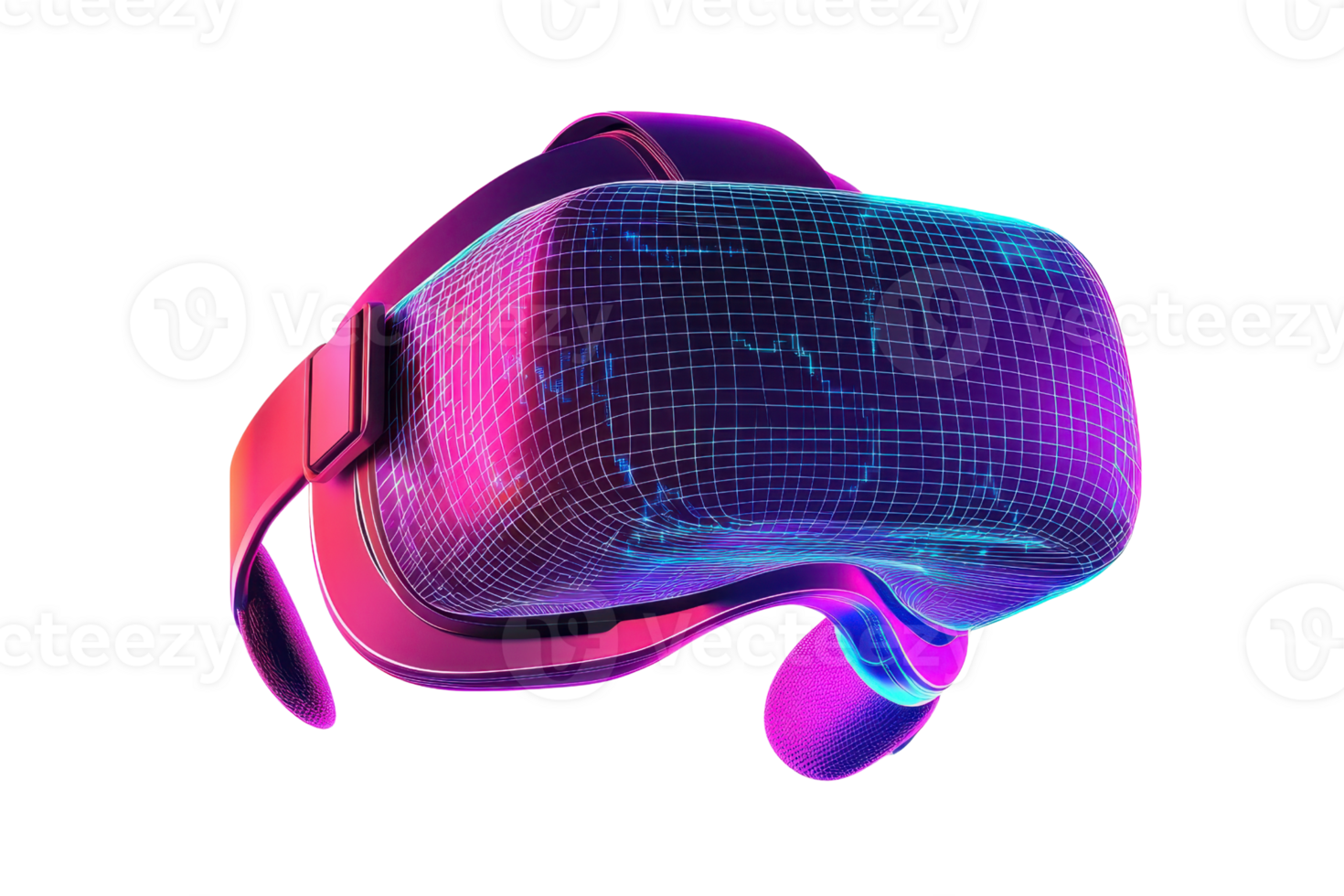 A sleek virtual reality headset with vibrant colors and a futuristic design, showcasing intricate patterns. png