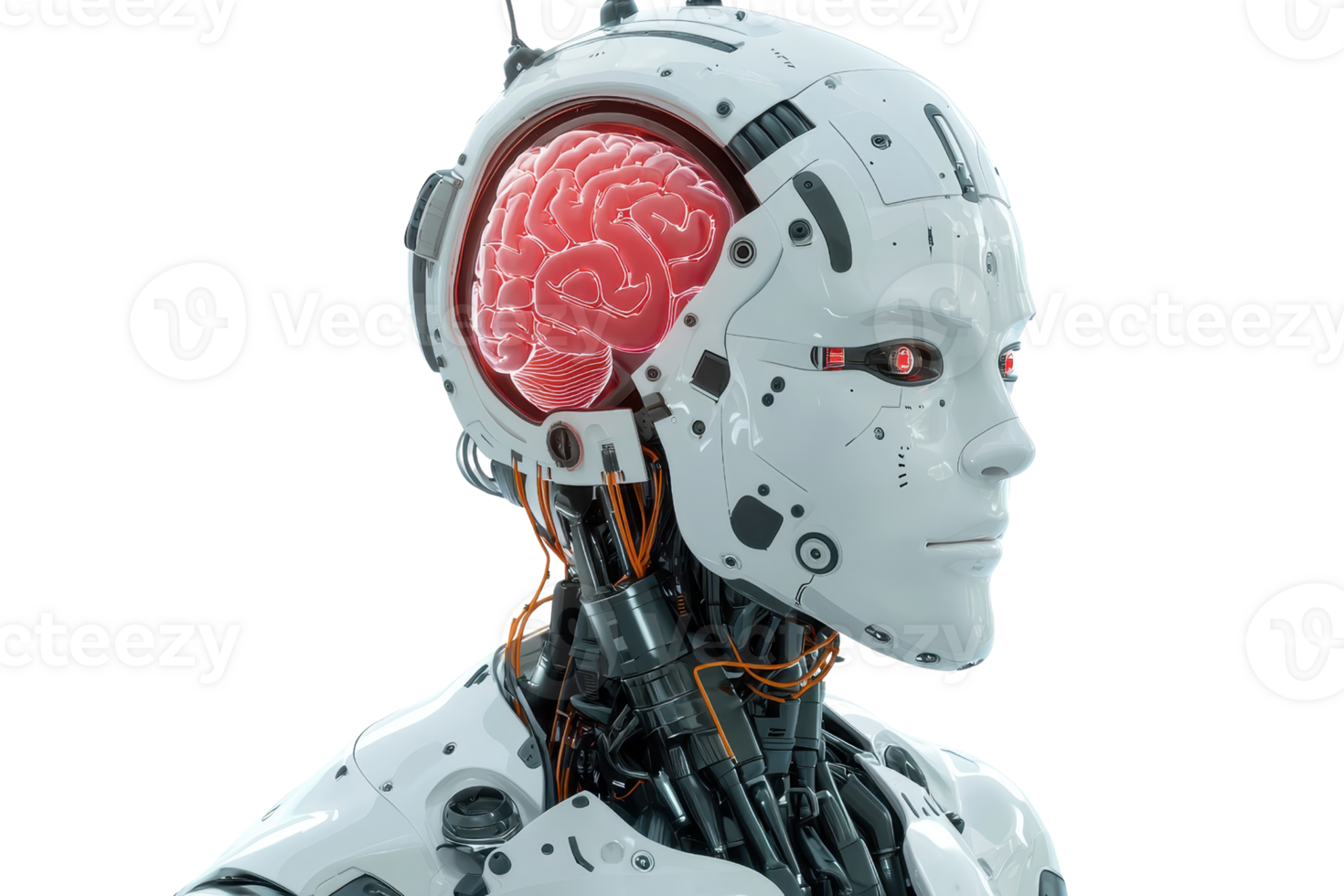 une futuriste robotique figure avec une visible cerveau, mettant en valeur Avancée La technologie et complexe conception éléments. png