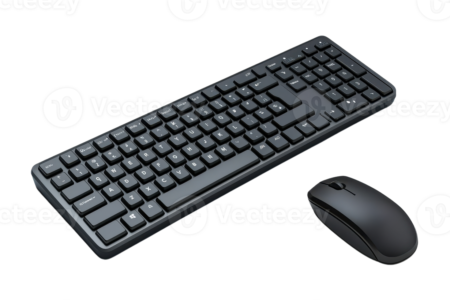 A black keyboard and mouse set designed for computer use, featuring a modern layout and ergonomic design. png