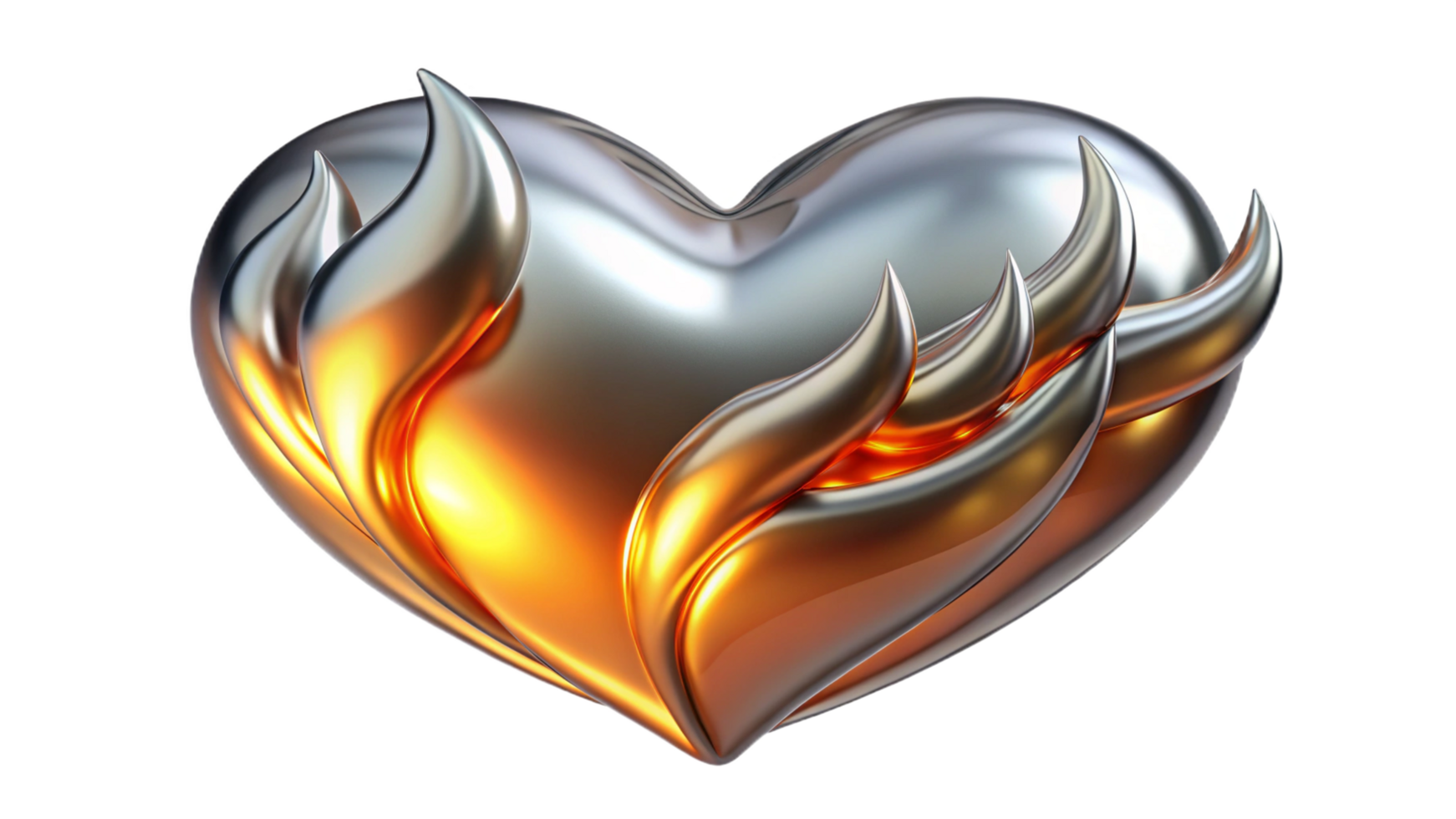 3d chrome hearts with dire flames isolated on transparent background png