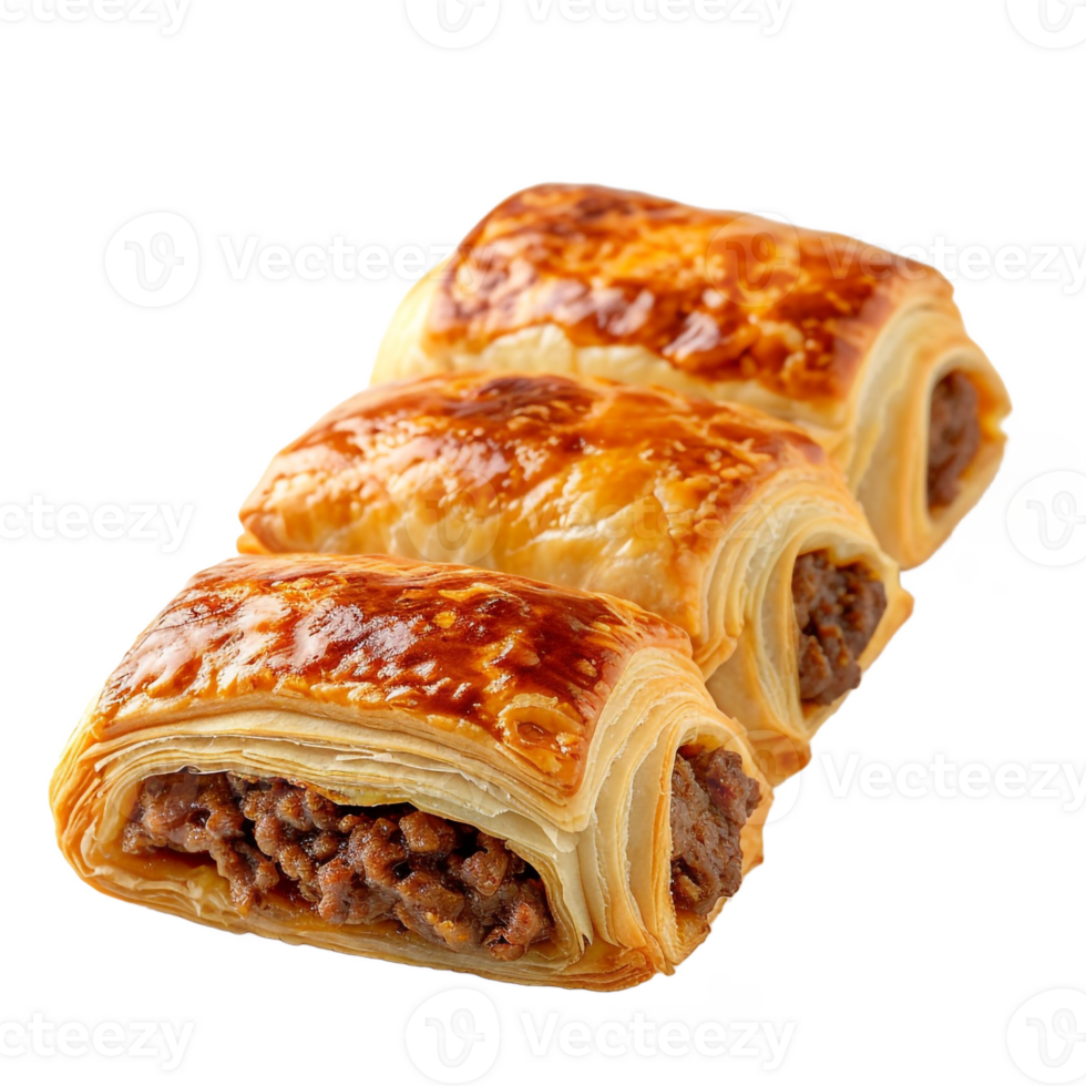 Delicious Flaky Pastry Rolls with Savory Meat Filling Gourmet Baked Goods png