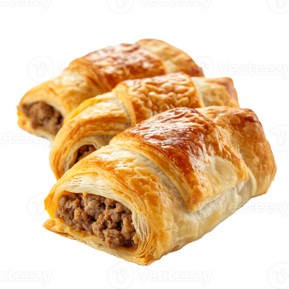 Delicious Savory Pastry Rolls Golden Brown Crust Flaky Layers Meat Filling Food Photography png