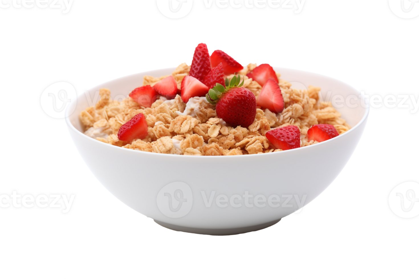 Delicious Granola with Strawberries in White Bowl Healthy Breakfast png